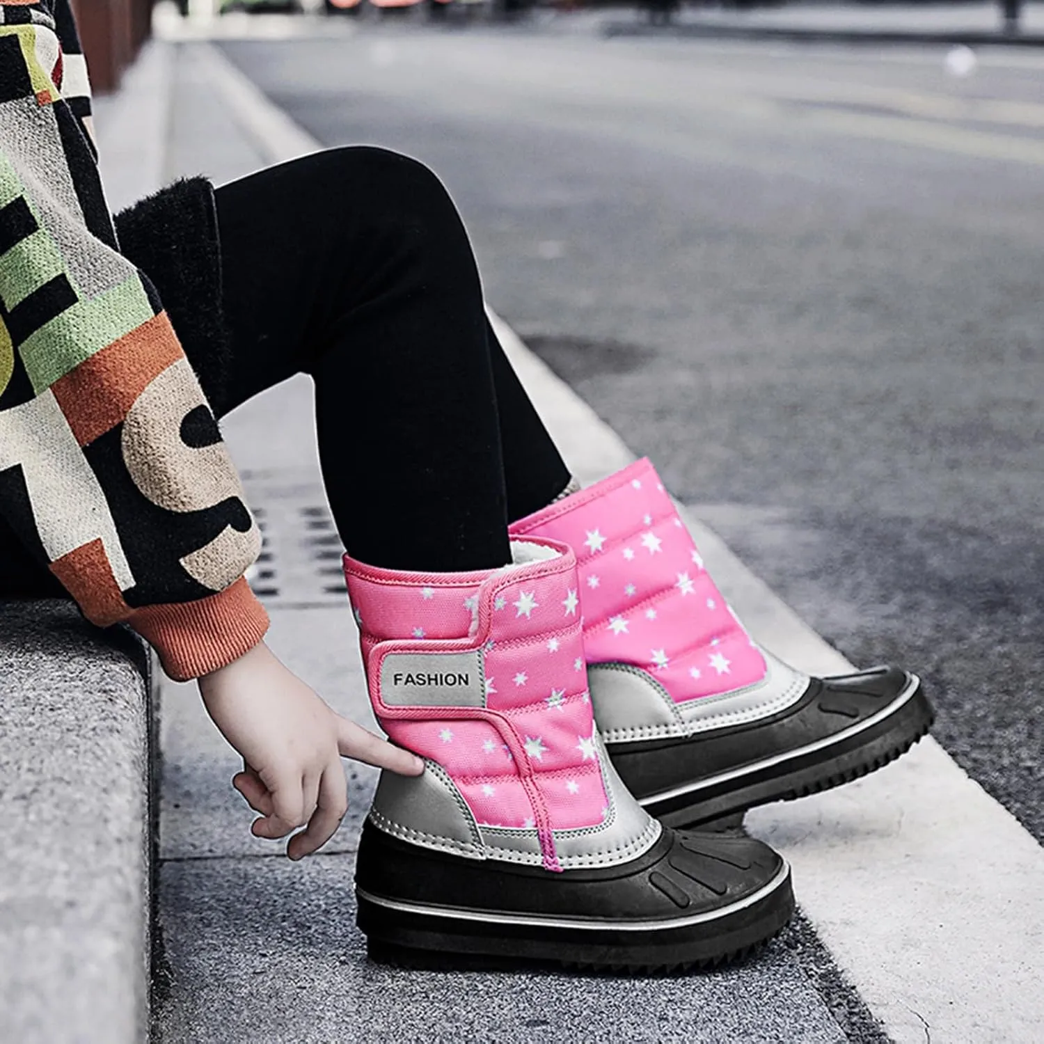 2024 Winter Fashion Snow Boots for Kids Star Print Waterroof Cozy Warm Outdoor Faux Lined Boots for Girls Teens