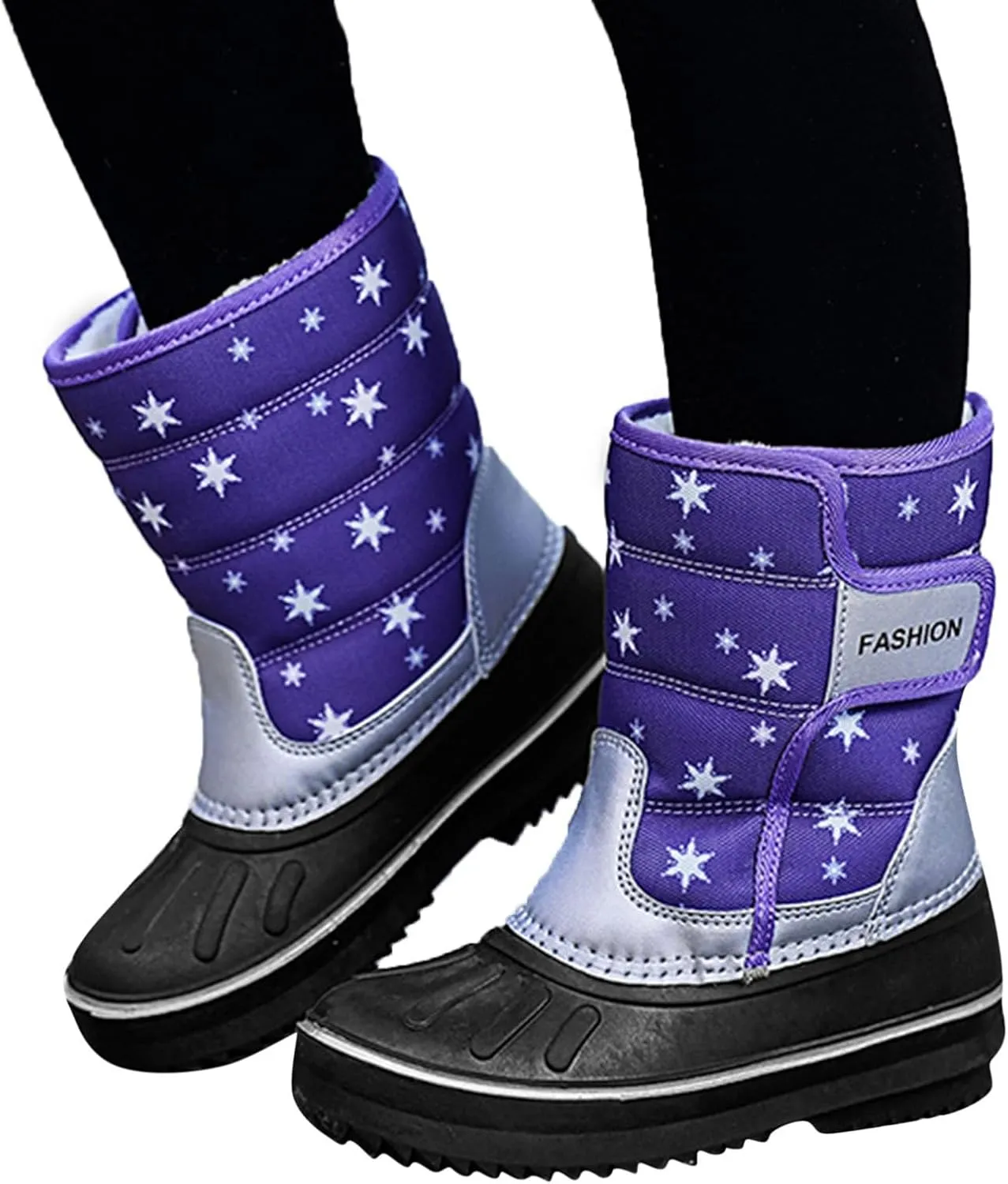 2024 Winter Fashion Snow Boots for Kids Star Print Waterroof Cozy Warm Outdoor Faux Lined Boots for Girls Teens