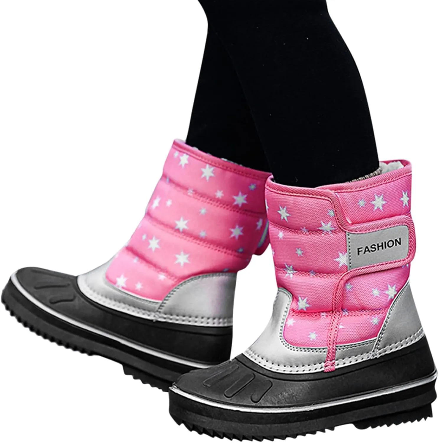 2024 Winter Fashion Snow Boots for Kids Star Print Waterroof Cozy Warm Outdoor Faux Lined Boots for Girls Teens
