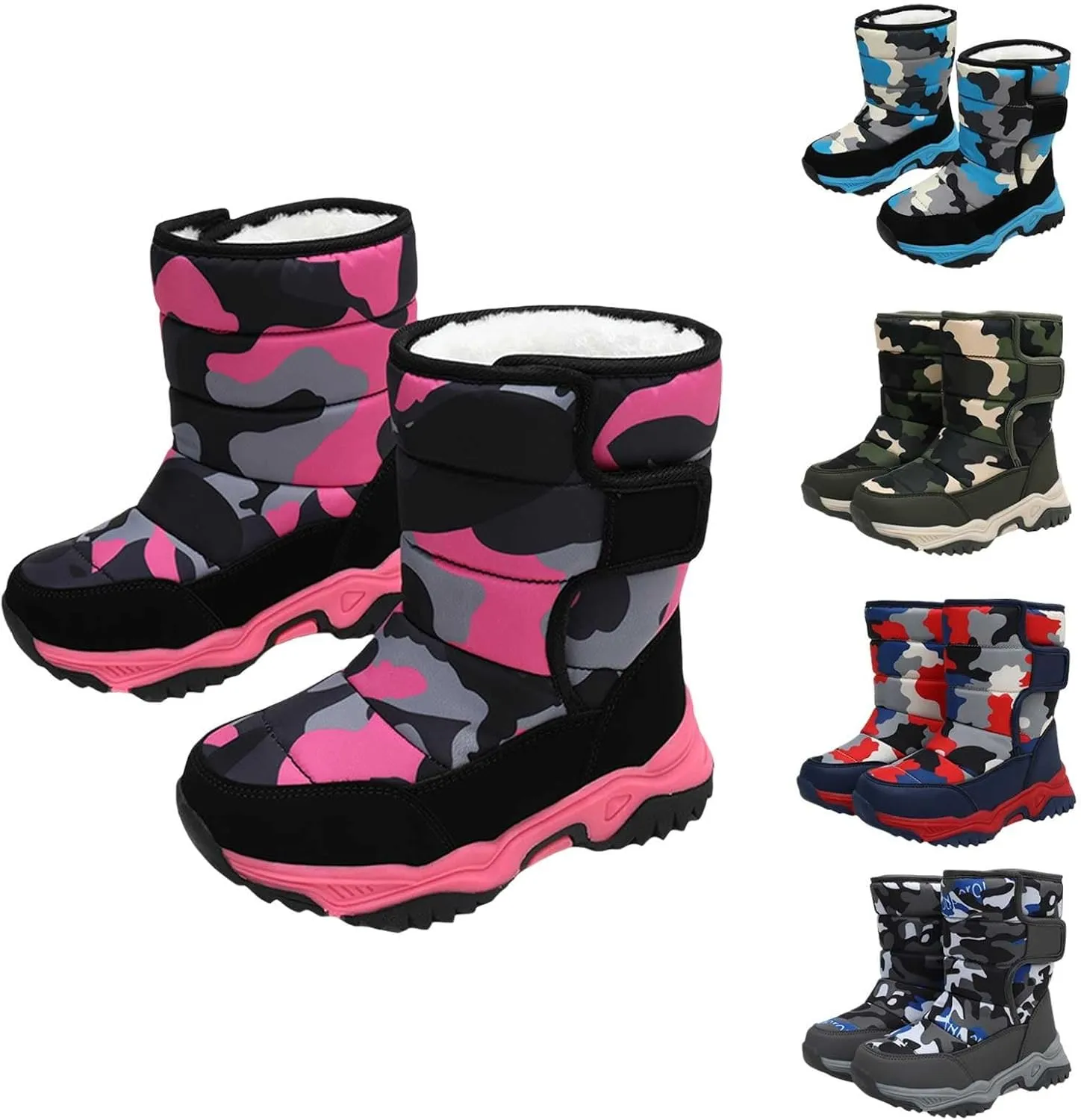 Camouflage Thickened Warm Cotton Boots for Kids Unisex Mid Calf Non Slip Faux  Lined Baby Boots for Girls Size 6