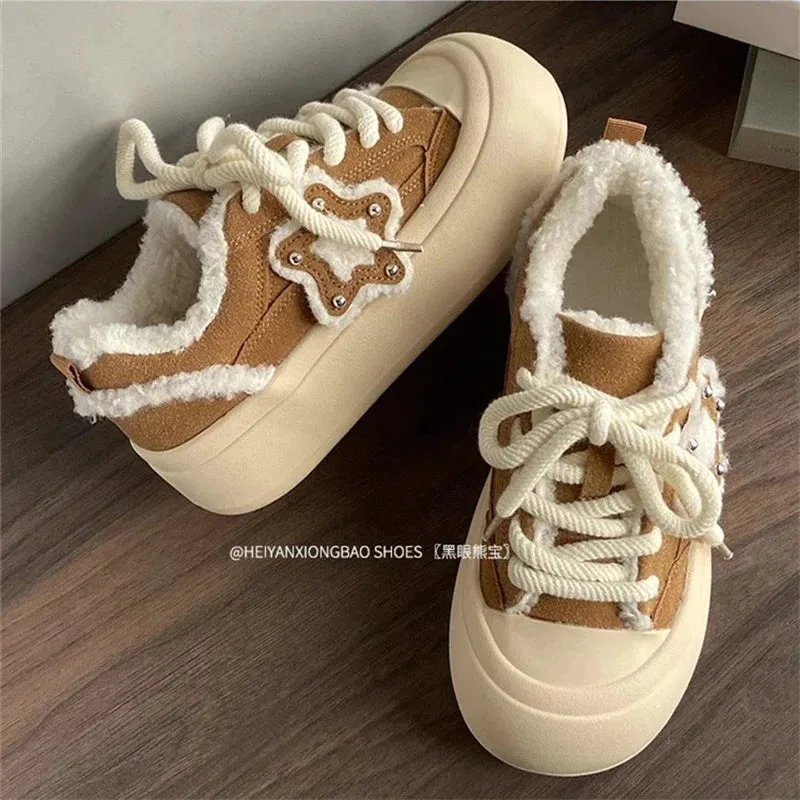 Chicmy Plush Warm Boots Women 2024 NEW Comfort Cotton Snow Boots Shoes Woman Ankle Boots Slip On Round Toe Flats Shoes Female INS Brand