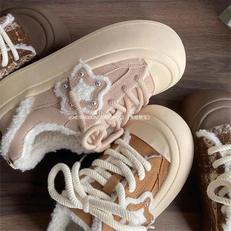 Chicmy Plush Warm Boots Women 2024 NEW Comfort Cotton Snow Boots Shoes Woman Ankle Boots Slip On Round Toe Flats Shoes Female INS Brand