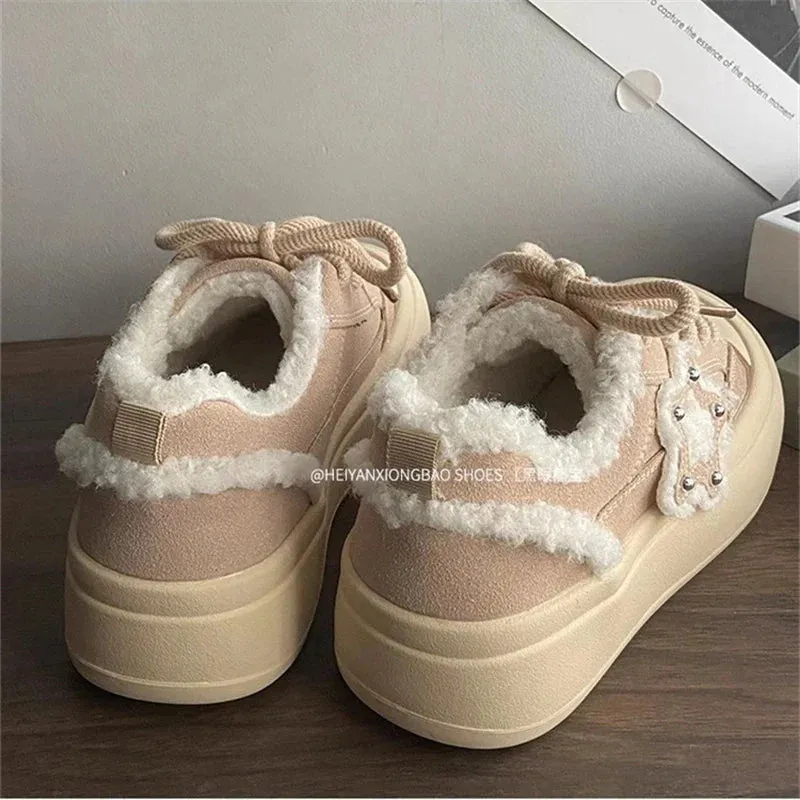 Chicmy Plush Warm Boots Women 2024 NEW Comfort Cotton Snow Boots Shoes Woman Ankle Boots Slip On Round Toe Flats Shoes Female INS Brand