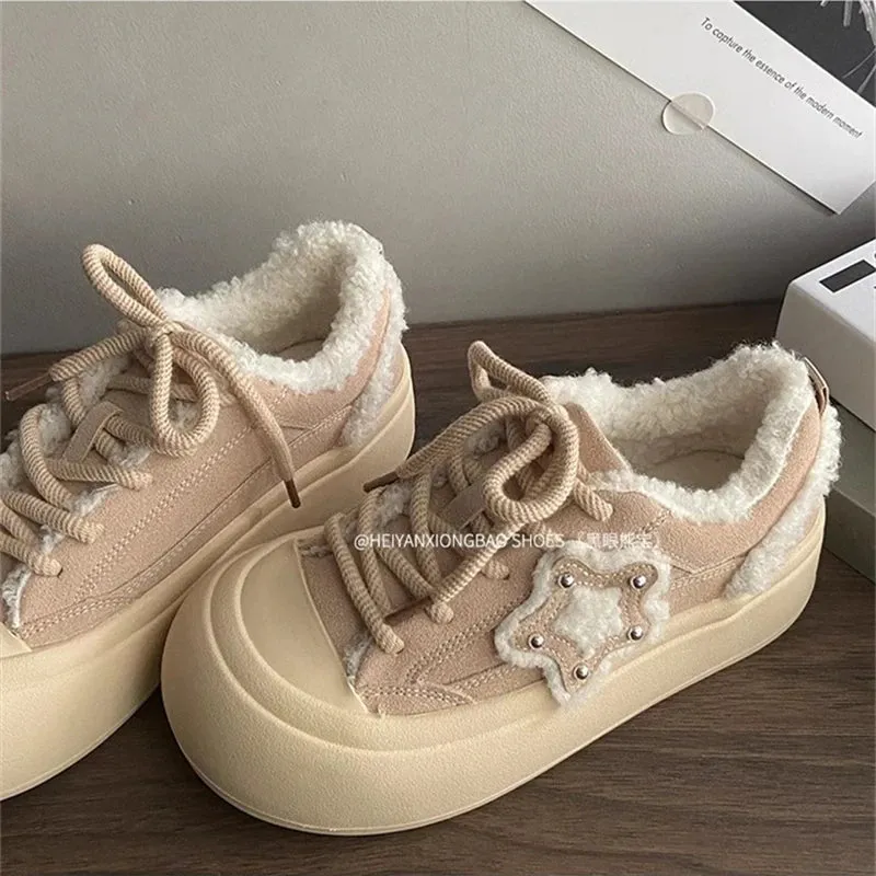 Chicmy Plush Warm Boots Women 2024 NEW Comfort Cotton Snow Boots Shoes Woman Ankle Boots Slip On Round Toe Flats Shoes Female INS Brand