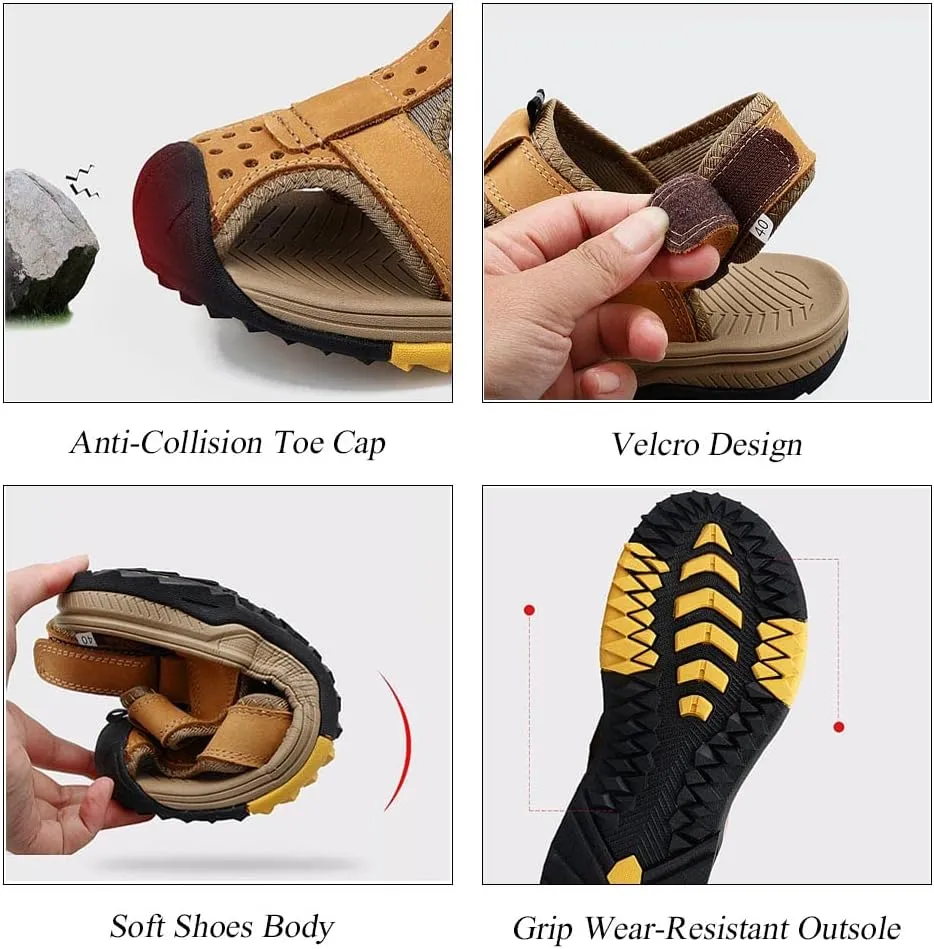 GEXECEUSS Men's Sport Sandals Lightweight Water Shoes Closed Toe Fisherman Sandals Walking Casual Leather Athletic Shoes for Summer Outdoor Beach Wading Boat