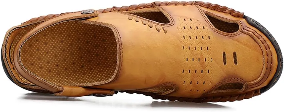 GEXECEUSS Sandals for Men Closed Toe Leather Sport Sandals Fisherman Sandals Outdoor Casual Walking Sandals Summer Water Shoes Beach Wading Shoes