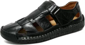 GEXECEUSS Sandals for Men Closed Toe Leather Sport Sandals Fisherman Sandals Outdoor Casual Walking Sandals Summer Water Shoes Beach Wading Shoes