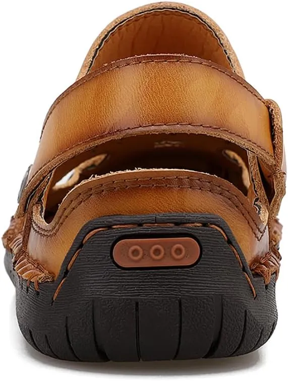 GEXECEUSS Sandals for Men Closed Toe Leather Sport Sandals Fisherman Sandals Outdoor Casual Walking Sandals Summer Water Shoes Beach Wading Shoes
