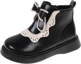 Girls Leather Ankle Boots Warm Snow Shoes Baby Bowknot Non Slip Round Toe Shoes Infant Warm Side Zipper Booties
