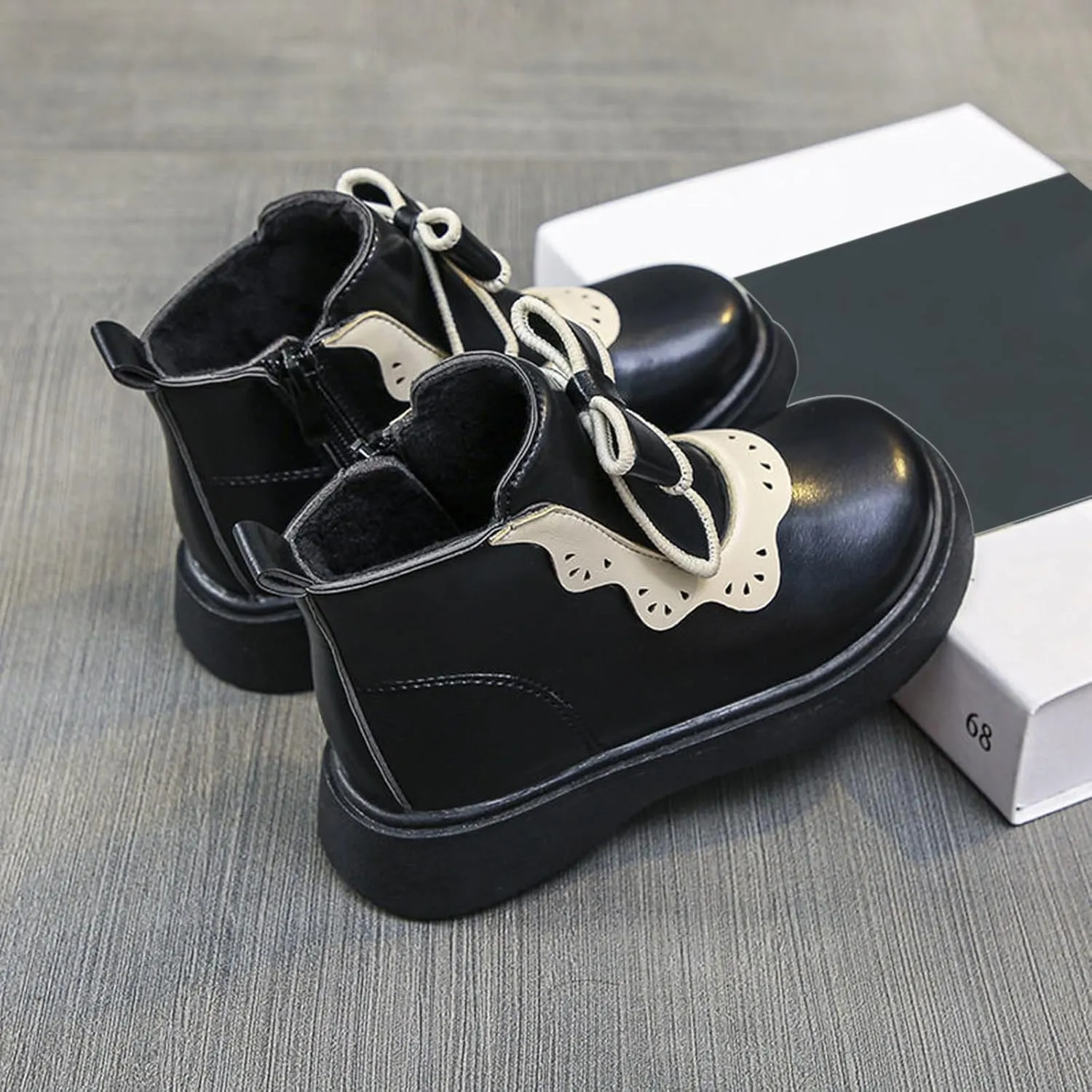 Girls Leather Ankle Boots Warm Snow Shoes Baby Bowknot Non Slip Round Toe Shoes Infant Warm Side Zipper Booties