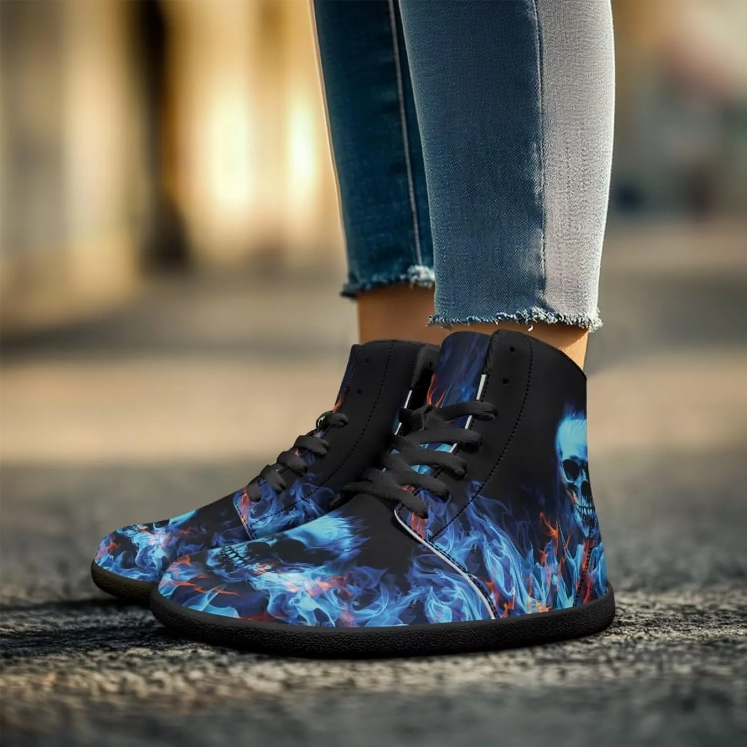 Gothic Skull Barefoot Shoes for Men Women High Top Casual Sport Walking Shoes Non Slip Zero Drop Fashion Sneaker