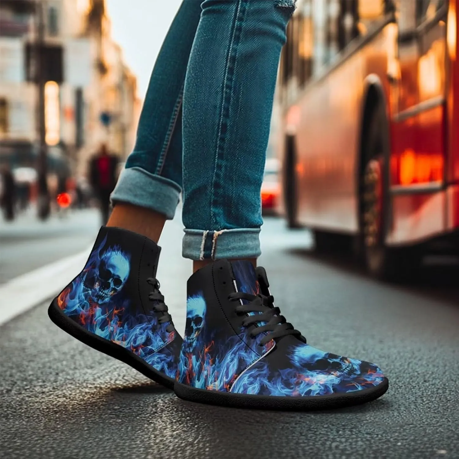 Gothic Skull Barefoot Shoes for Men Women High Top Casual Sport Walking Shoes Non Slip Zero Drop Fashion Sneaker