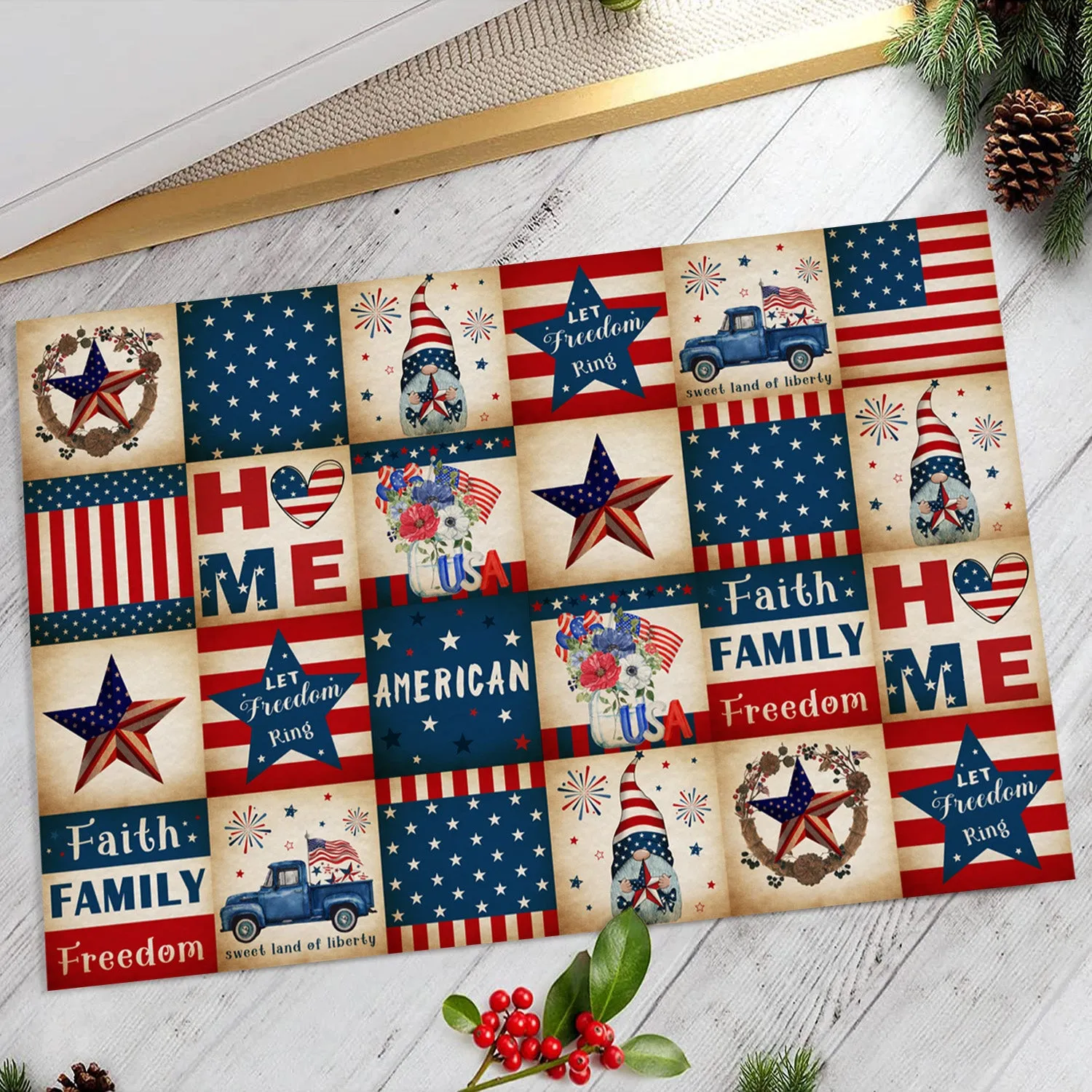 Independence Day Style Area Rug Indoor Entrance Mat Washable