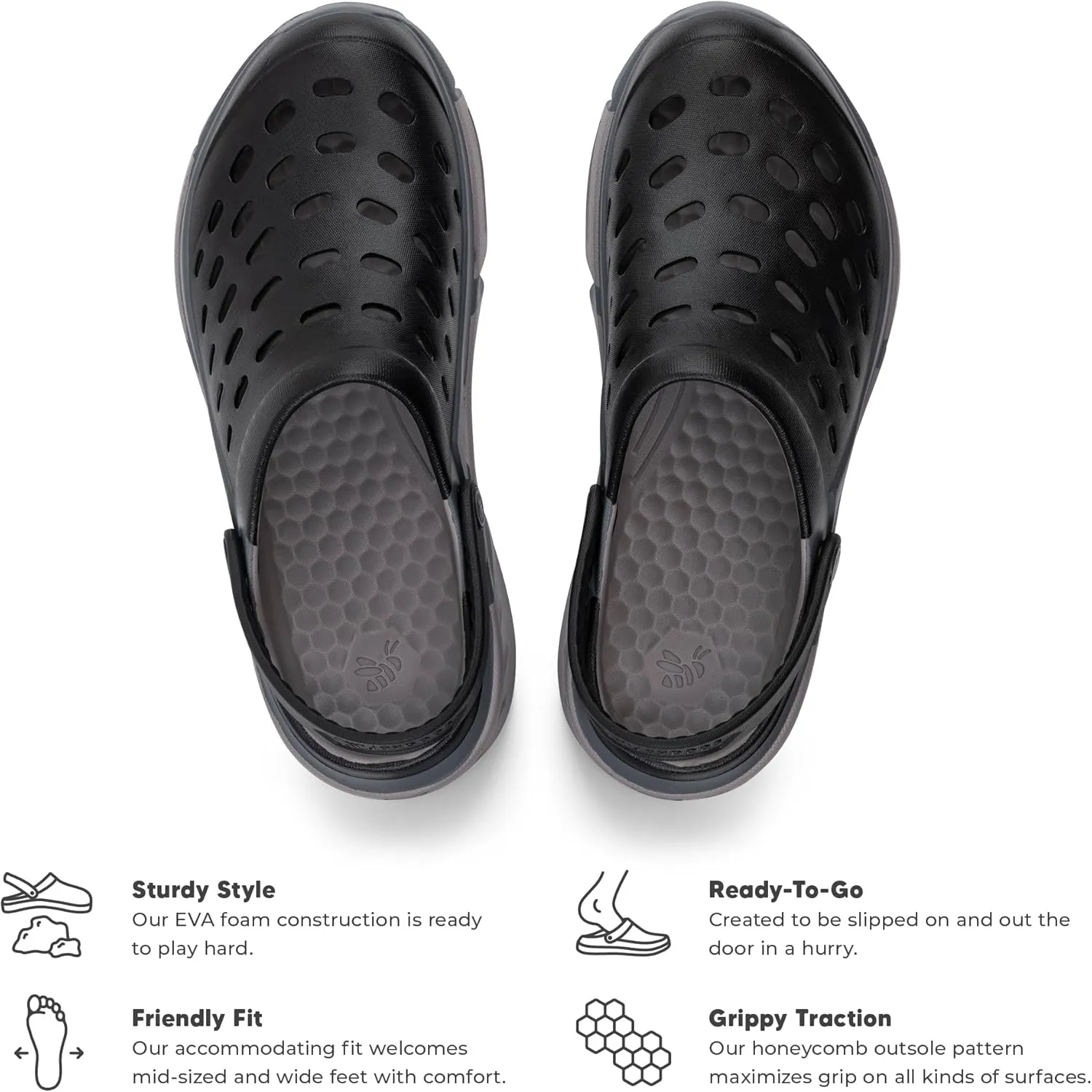 Joybees Men's Trekking Clog - Rubber Garden Clogs for Men, Outdoor Sport Sandals, Foam Water & Sand Shoes with Arch Support for Work, Waterproof