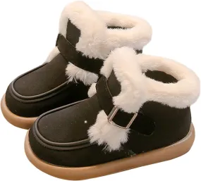 Kids Furry Warm Winter Ankle Boots Boys Girls Cozy Fleece Plush Soft Fuzzy Fr Collar Snow-Proof Platform Shoes