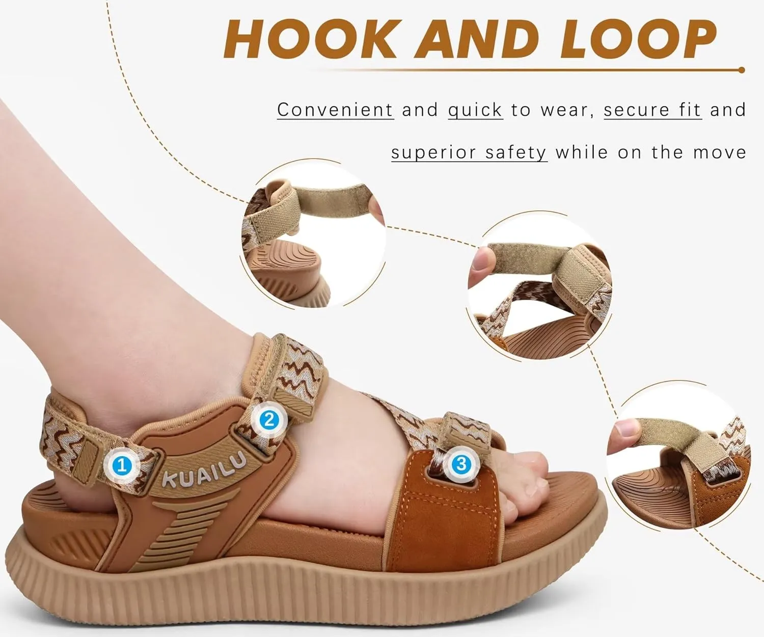 KuaiLu Womens Orthopedic Walking Sandals Recovery Sport Outdoor Hiking Water Sandles Thick Athletic Cushion Adjustable Leather Strap Sandals with Comfortable Plantar Fasciitis Arch Support