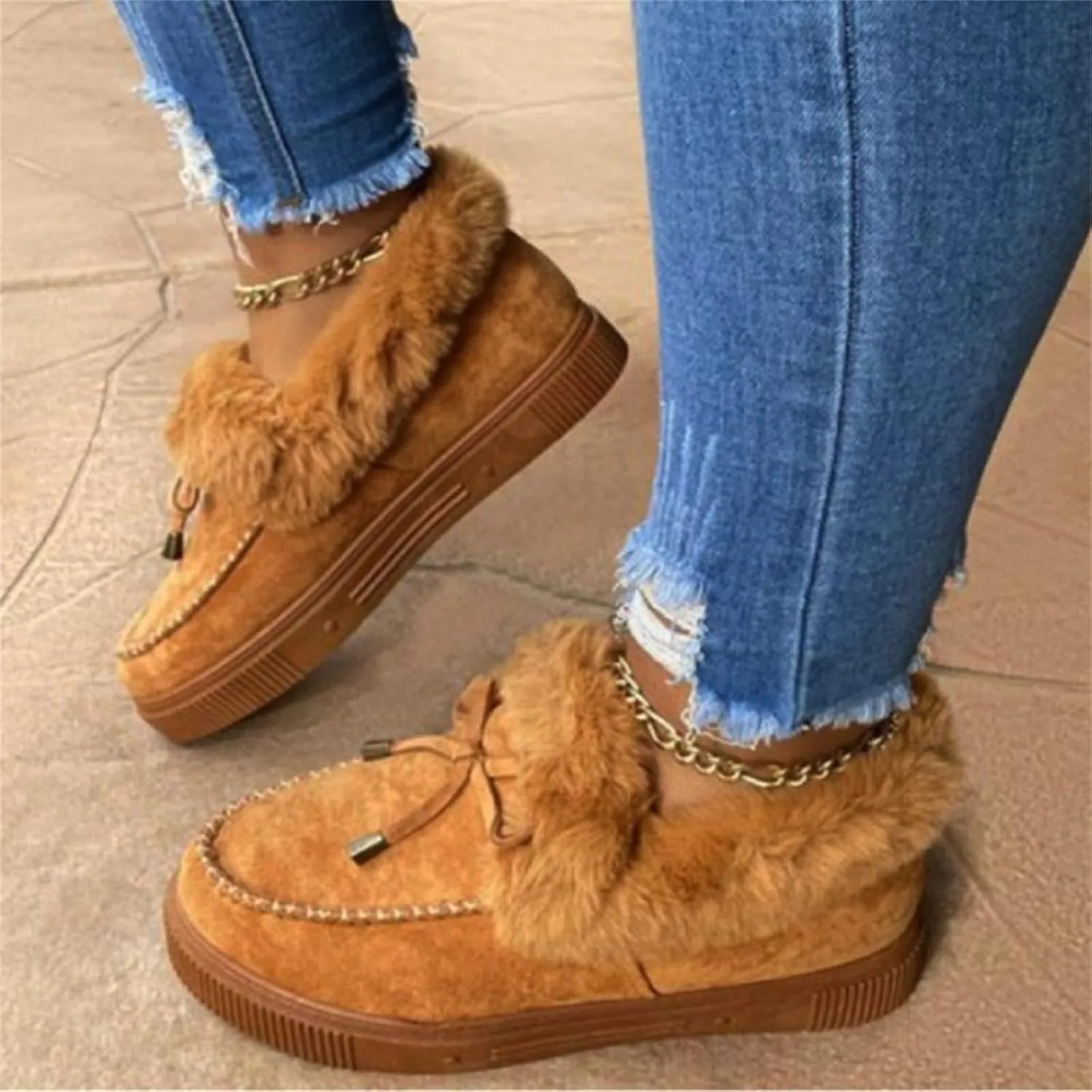Ladmiple Boots For Women Ankle Booties Winter Snow Boots with Fur Lined Warm Slip On Comfortable Outdoor Walking Shoes