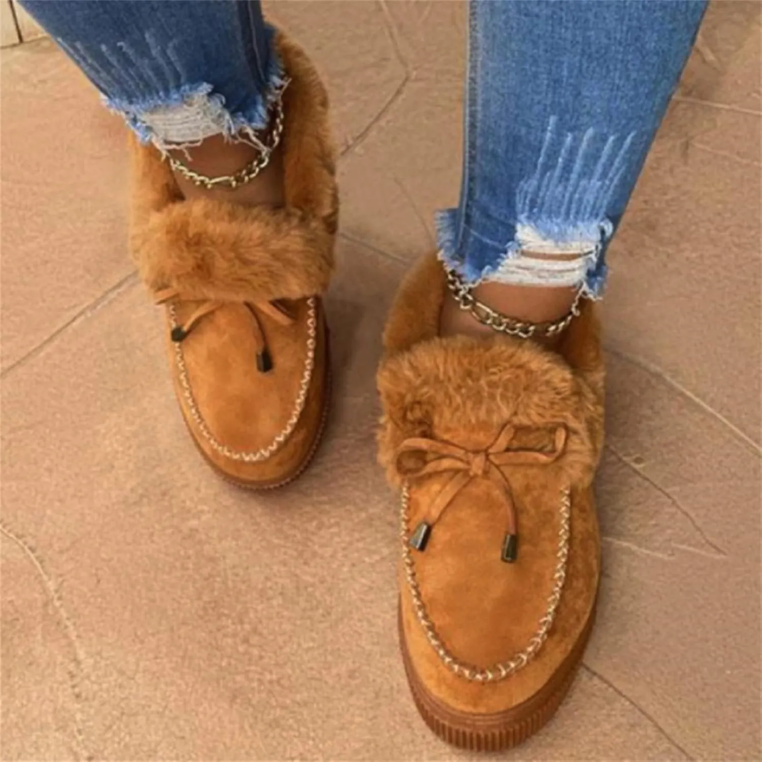 Ladmiple Boots For Women Ankle Booties Winter Snow Boots with Fur Lined Warm Slip On Comfortable Outdoor Walking Shoes
