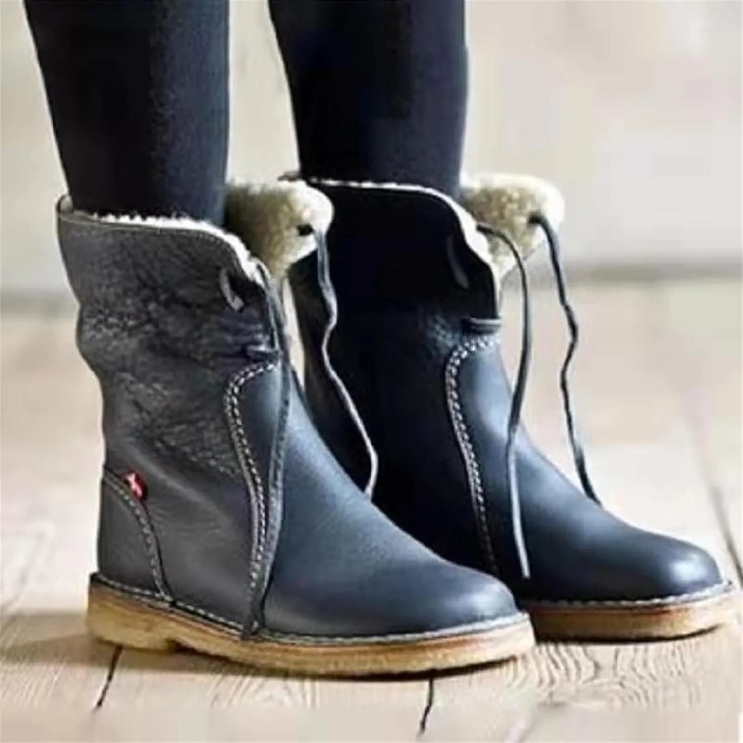Ladmiple Snow Boots For Women Cute Tall Mid Calf Winter Boots Faux Fur Lined Slip On Ankle Booties Fashion Casual Warm Shoes