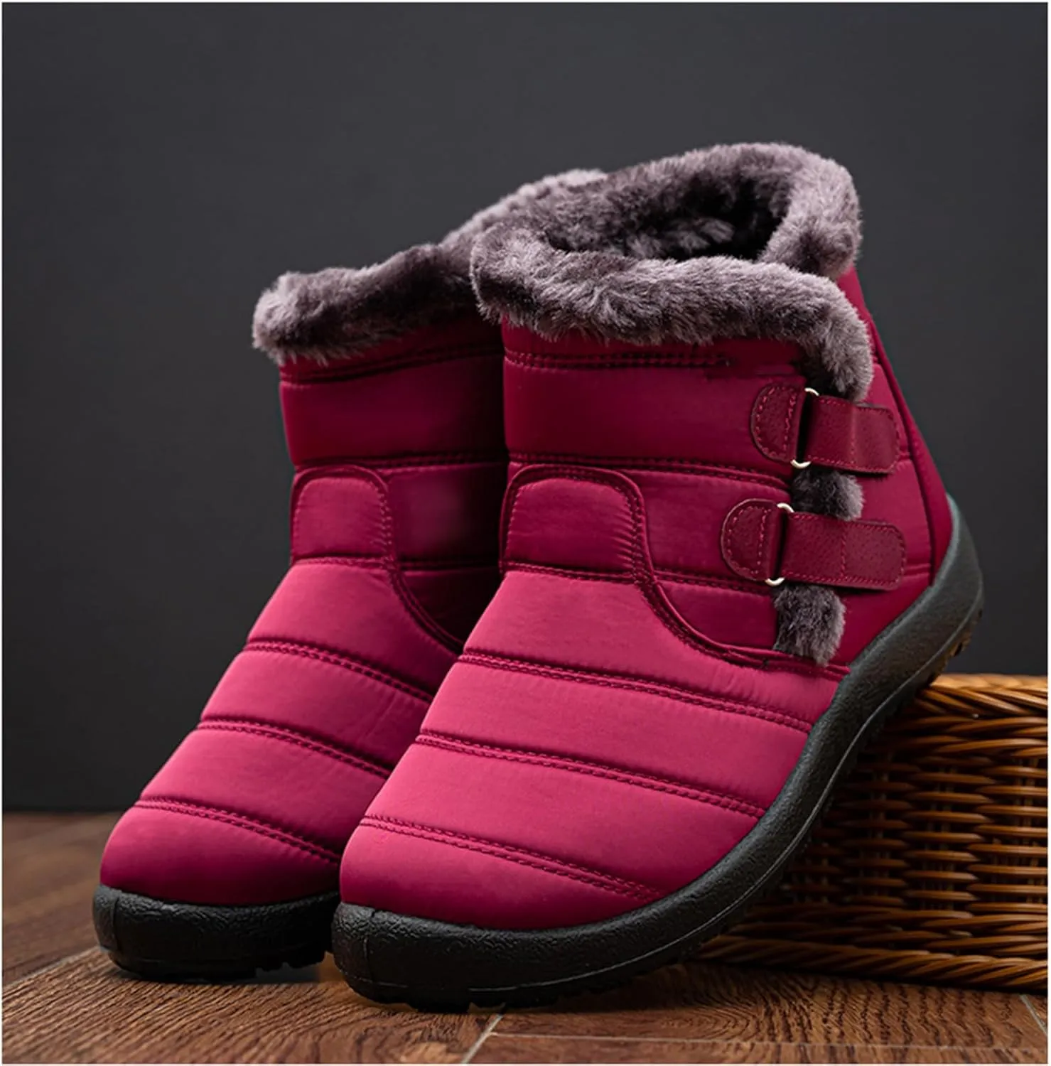 Ladmiple Winter Boots For Women Waterproof Snow Wide Width Fur Lined Warm Slip On Comfortable Outdoor Anti Slip Ankle Booties