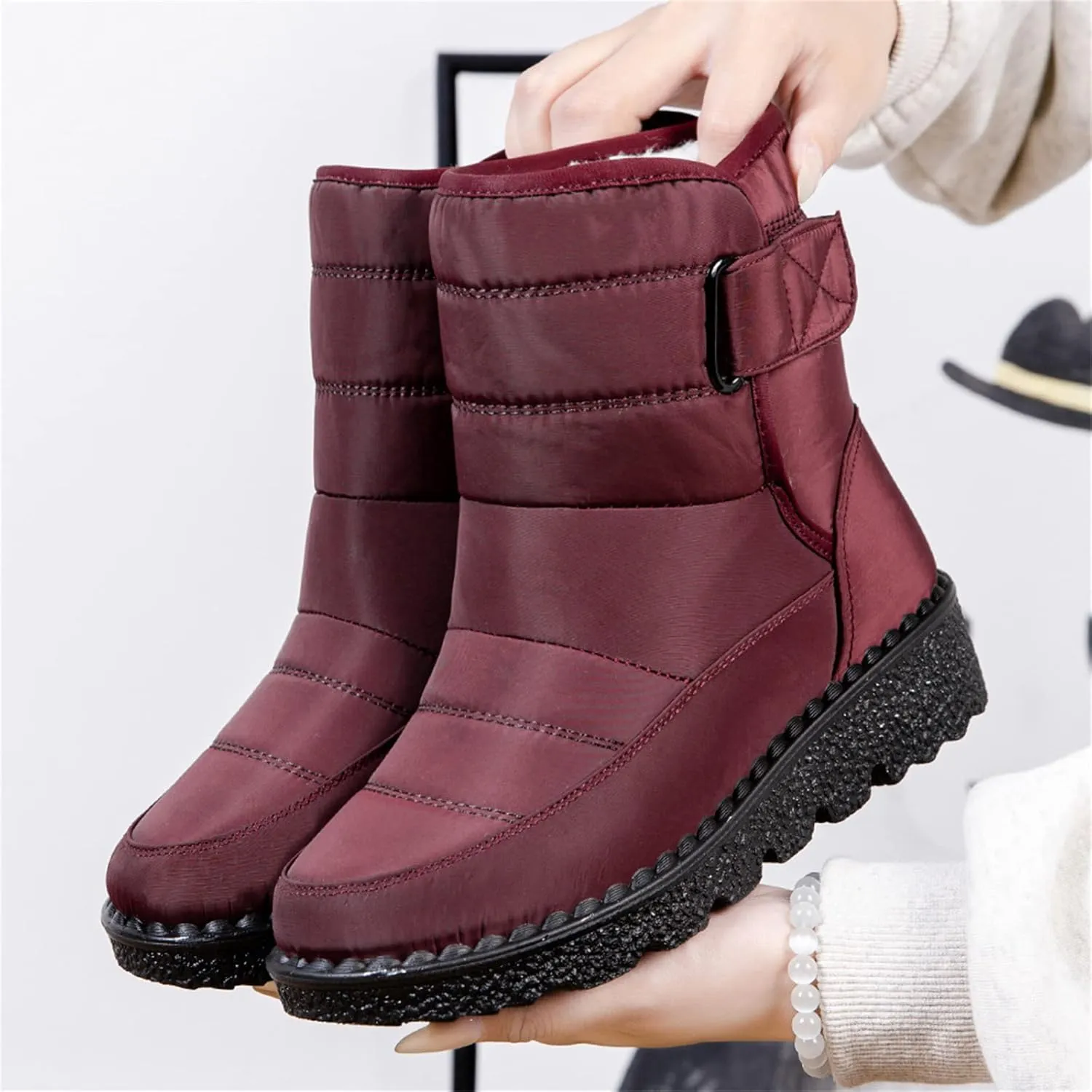 Lausiuoe Snow Boots For Women Waterproof Insulated Wide Width Winter Warm Fur Lined Ankle Booties Outdoor Walking Shoes