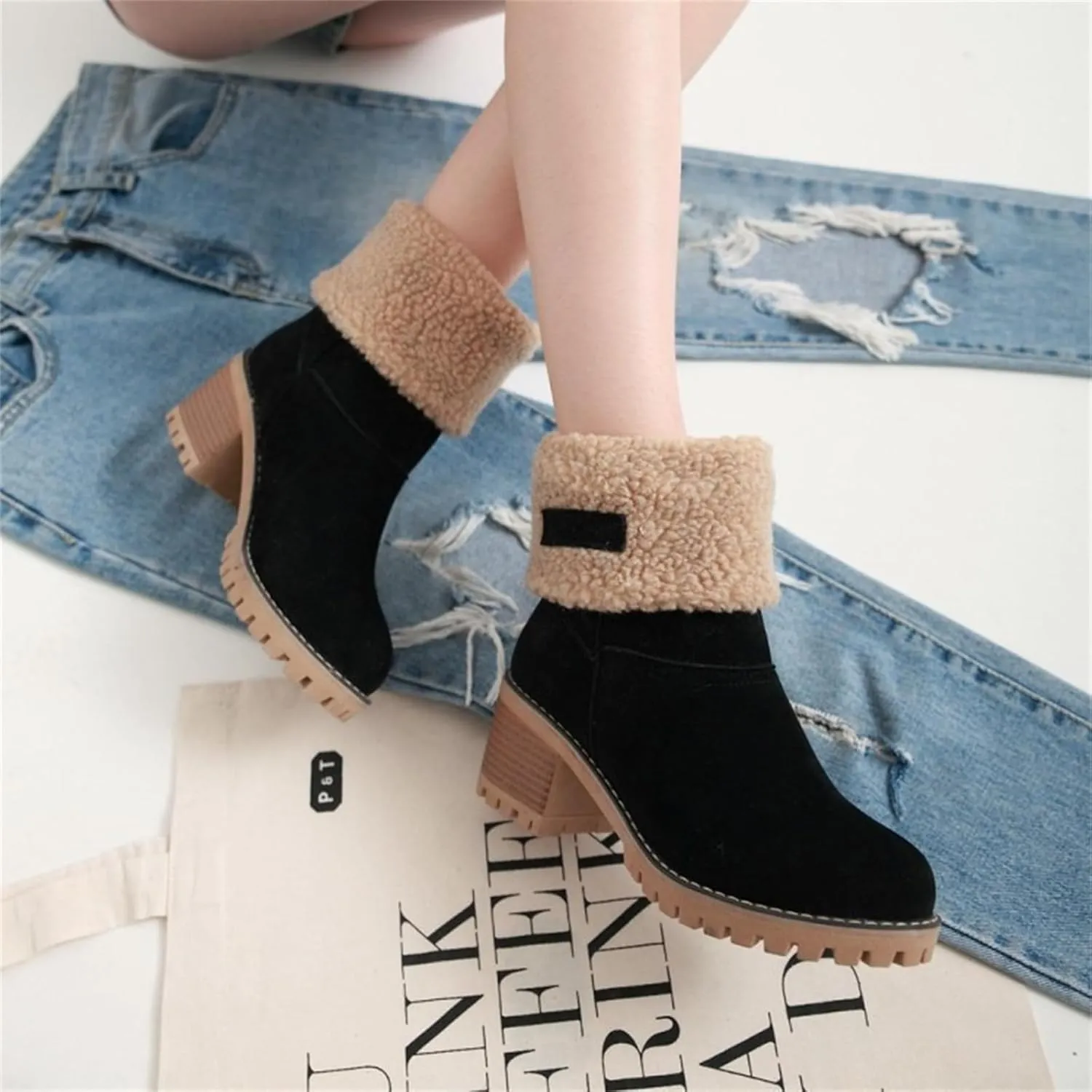 Lausiuoe Snow Boots For Women Wide Width Warm Winter Fuzzy Ankle Booties Cute Silp On Comfortable Casual Fashion Loafers