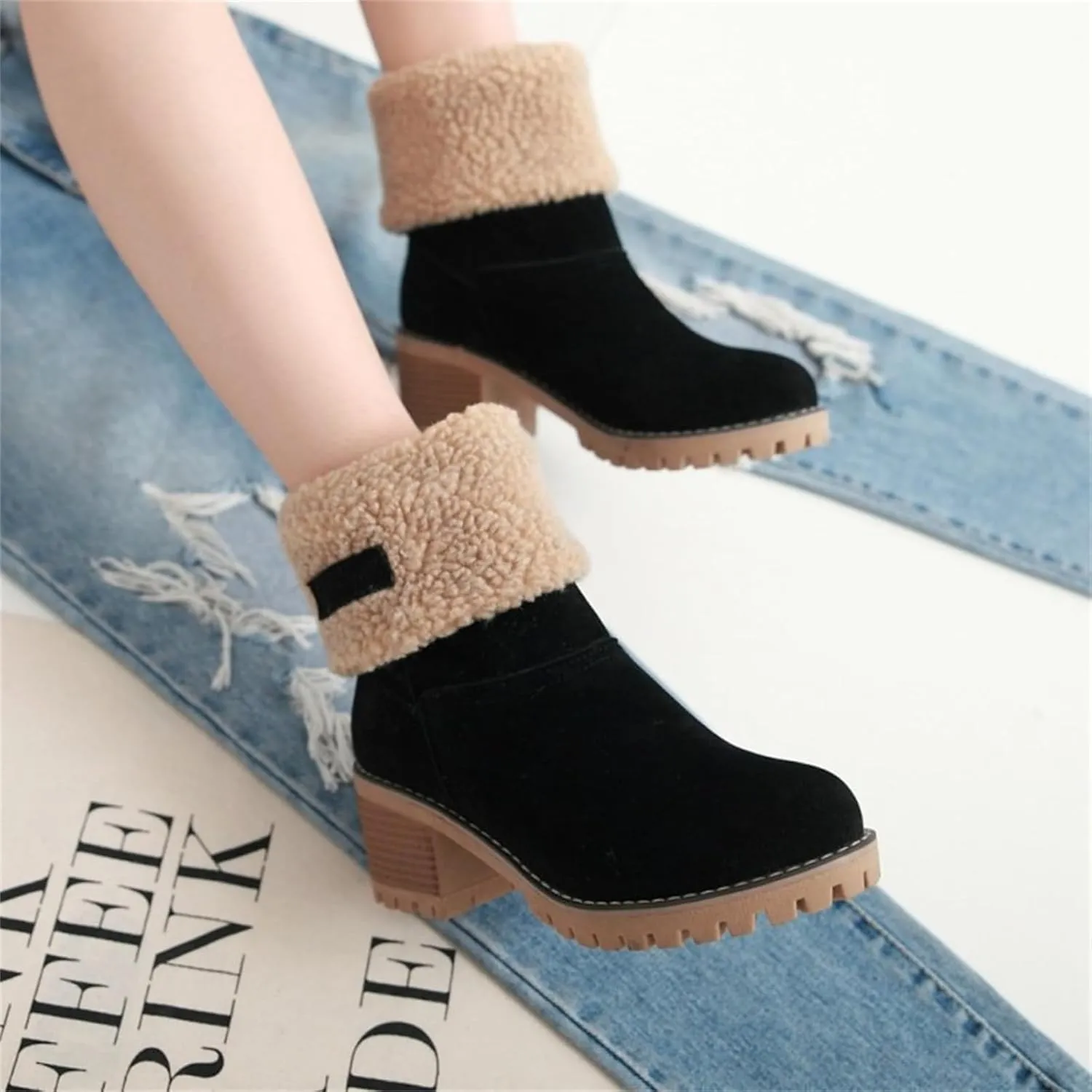 Lausiuoe Snow Boots For Women Wide Width Warm Winter Fuzzy Ankle Booties Cute Silp On Comfortable Casual Fashion Loafers