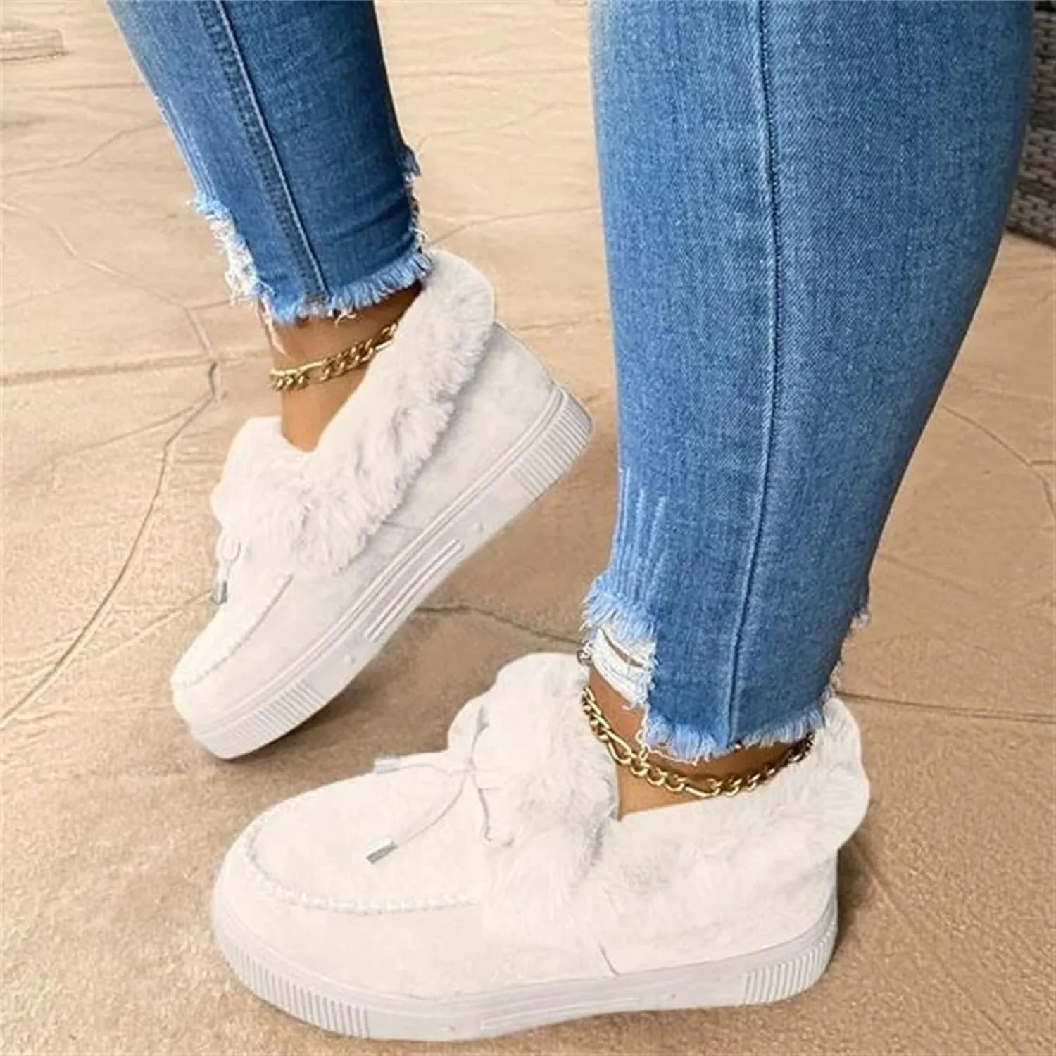 Lausiuoe Winter Dress Boots For Women 2024 Snow Boots Outdoor Warm Fur Lined Comfortable Fuzzy Loafers Shoes Ankle Booties