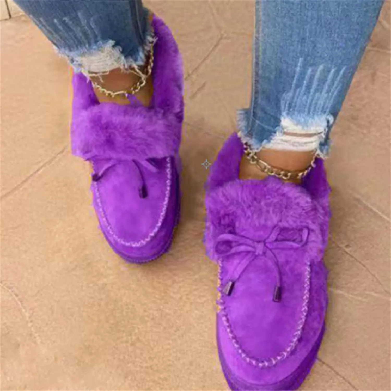 Lausiuoe Winter Dress Boots For Women 2024 Snow Boots Outdoor Warm Fur Lined Comfortable Fuzzy Loafers Shoes Ankle Booties