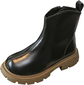 Little Child Leather Ankle Boot Big Kids Warm Side Zipper Warm Side Solid Classic Fashion Girl Leather Western Boots
