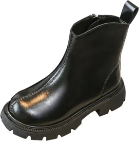 Little Child Leather Ankle Boot Big Kids Warm Side Zipper Warm Side Solid Classic Fashion Girl Leather Western Boots