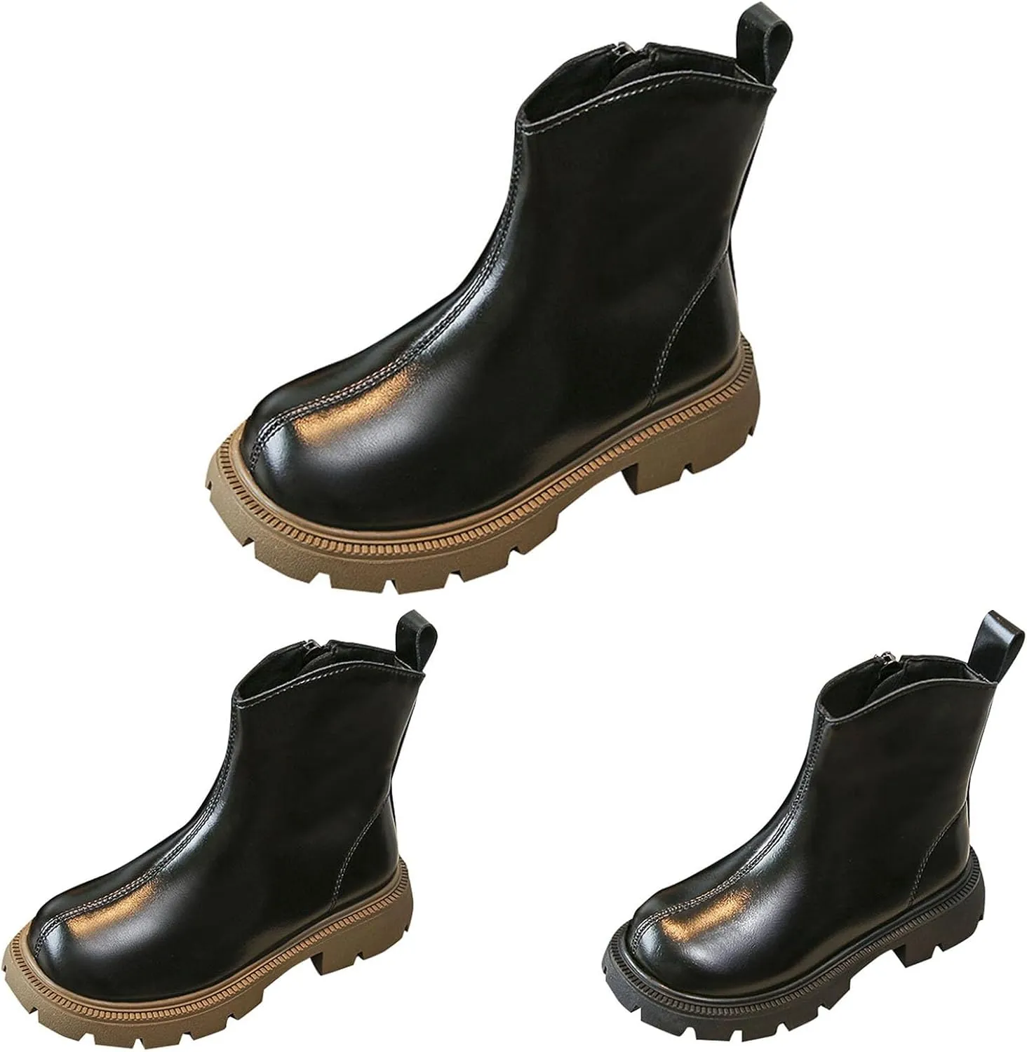 Little Child Leather Ankle Boot Big Kids Warm Side Zipper Warm Side Solid Classic Fashion Girl Leather Western Boots