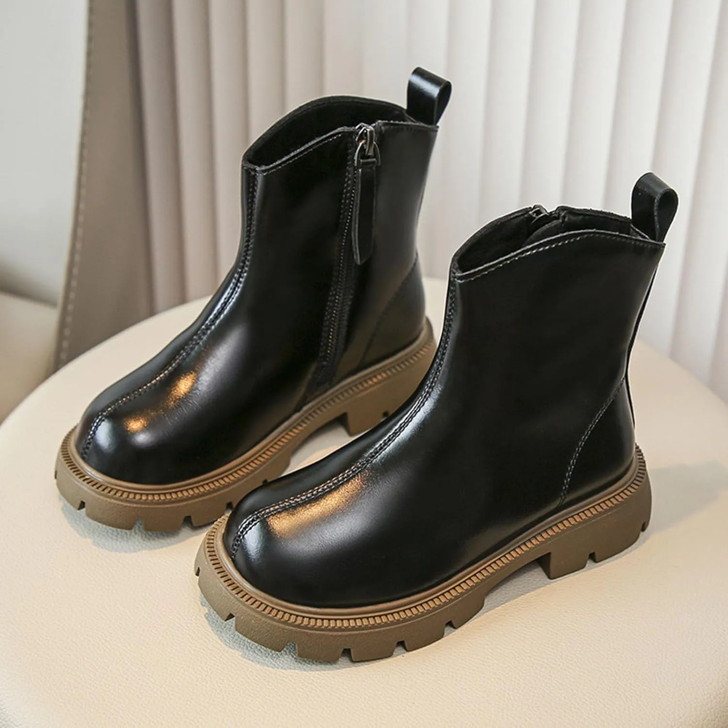 Little Child Leather Ankle Boot Big Kids Warm Side Zipper Warm Side Solid Classic Fashion Girl Leather Western Boots