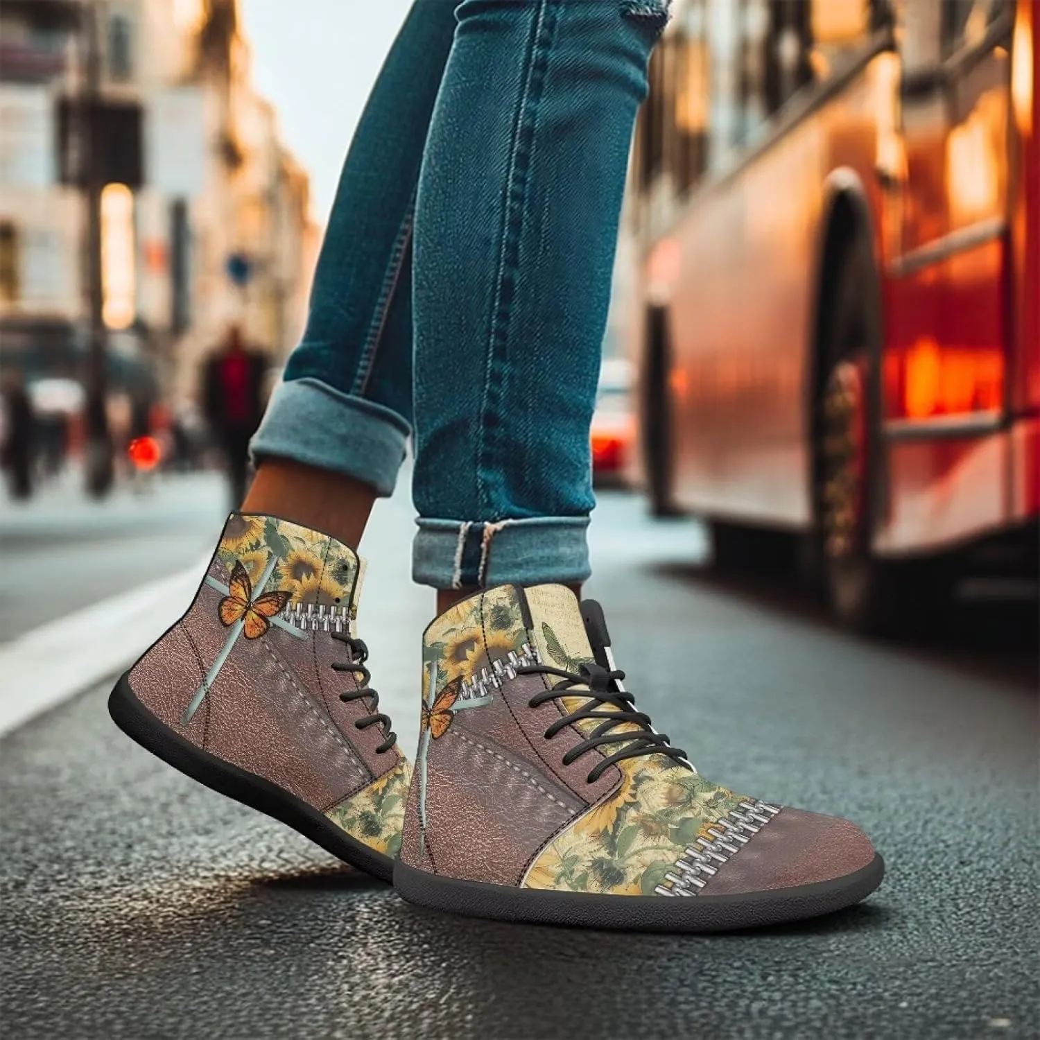 Men's Barefoot Shoes Wide Width Leather Shoes Women High Top Sneakers