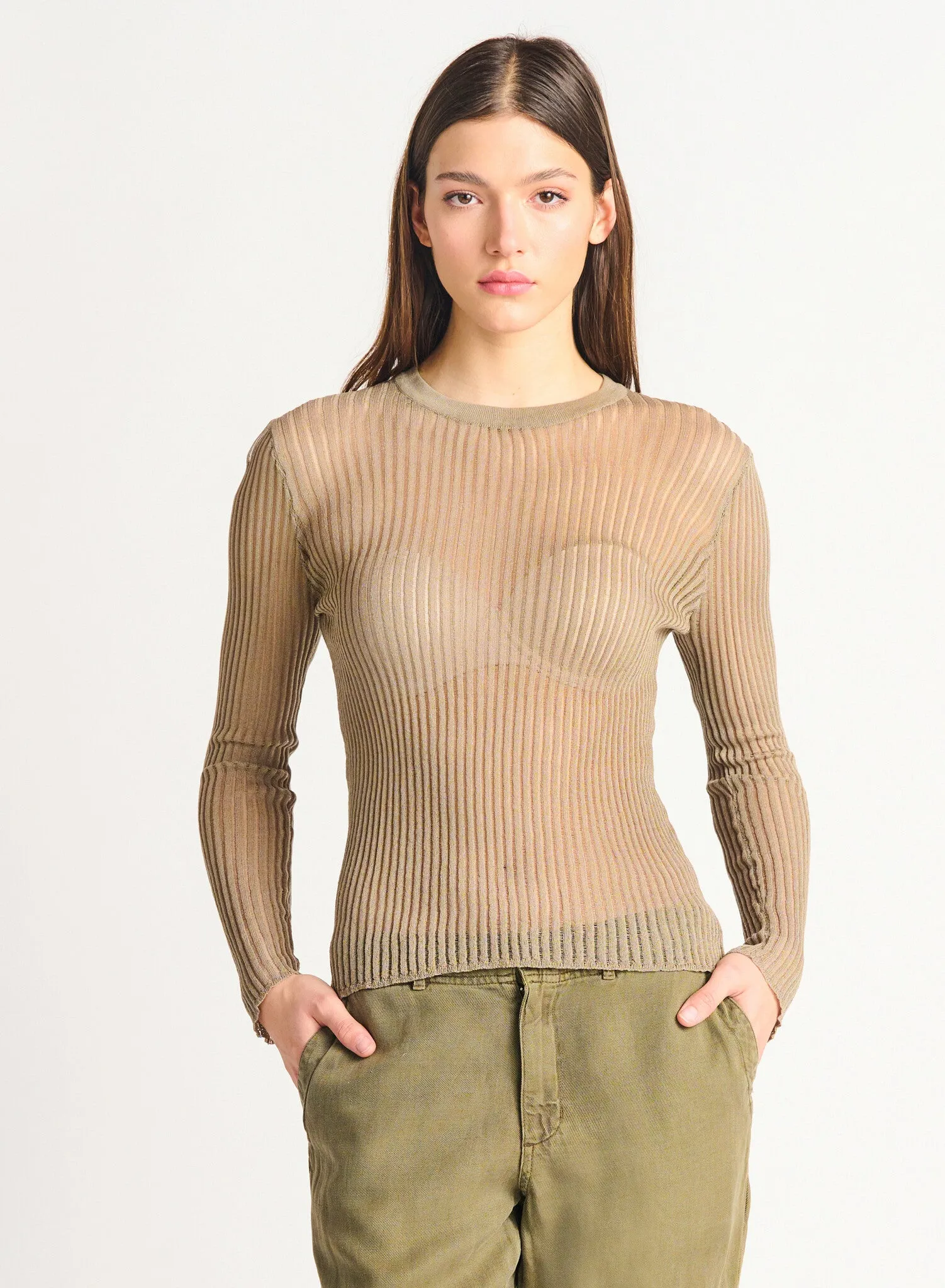 Mesh Ribbed Sweater Top- 2 Colours