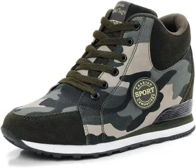 NCNDB Women's Camouflage Wedges Sneakers Inner Heightening Walking High-Heel Leisure Shoes US 4.5-10