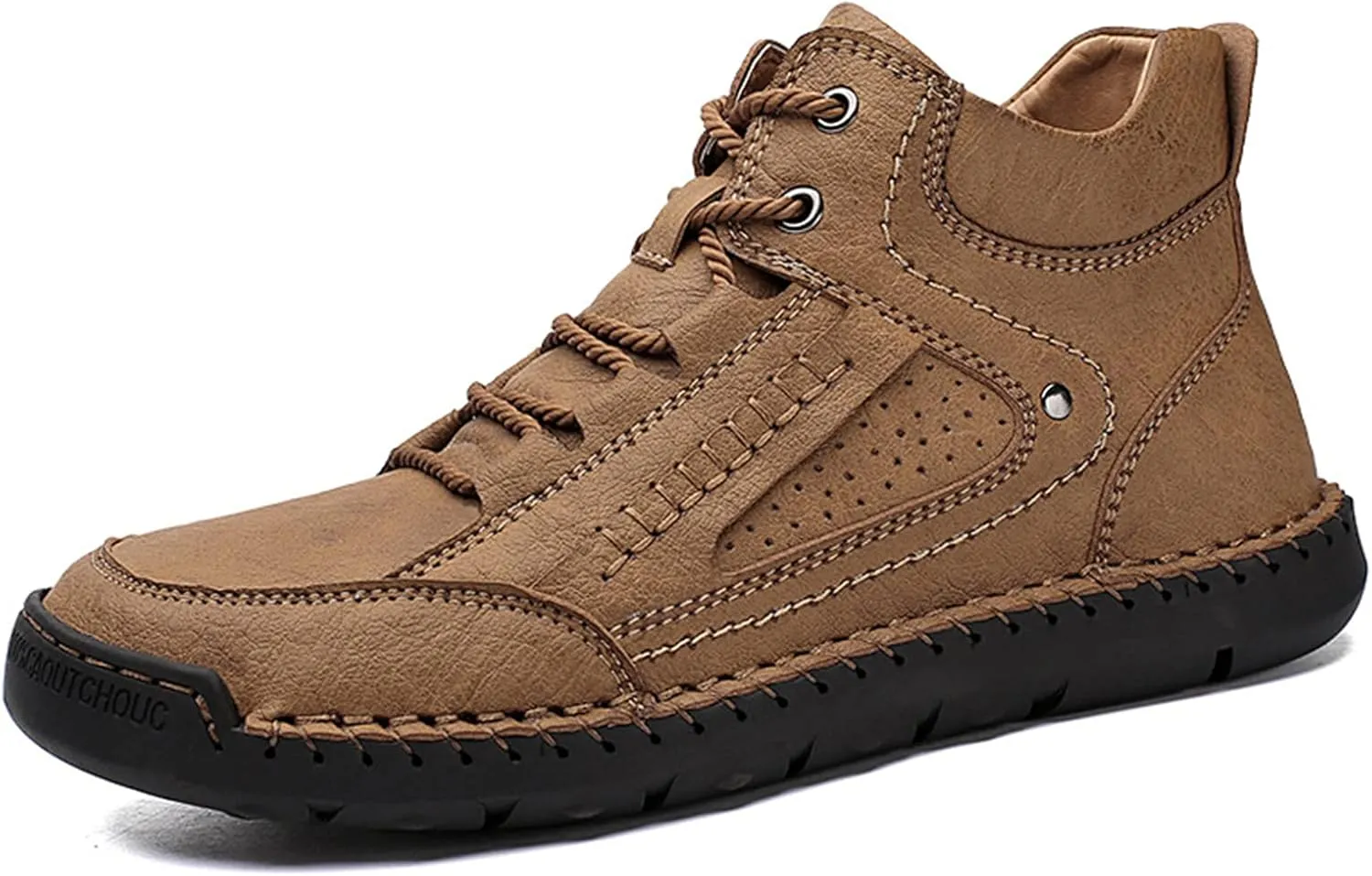 PURCHAWEE Men's Leather High Top Hiking Shoes Chukka Boots,Hand Sewing Non-Slip Good Arch Support Casual Outdoor Work Trekking Shoes
