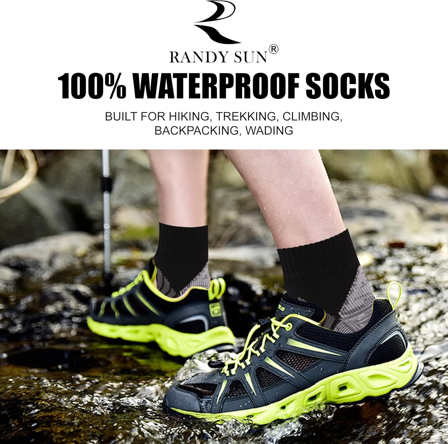 RANDY SUN Waterproof Socks, Unisex Hiking Wading Trail Running Kayaking Crew Socks