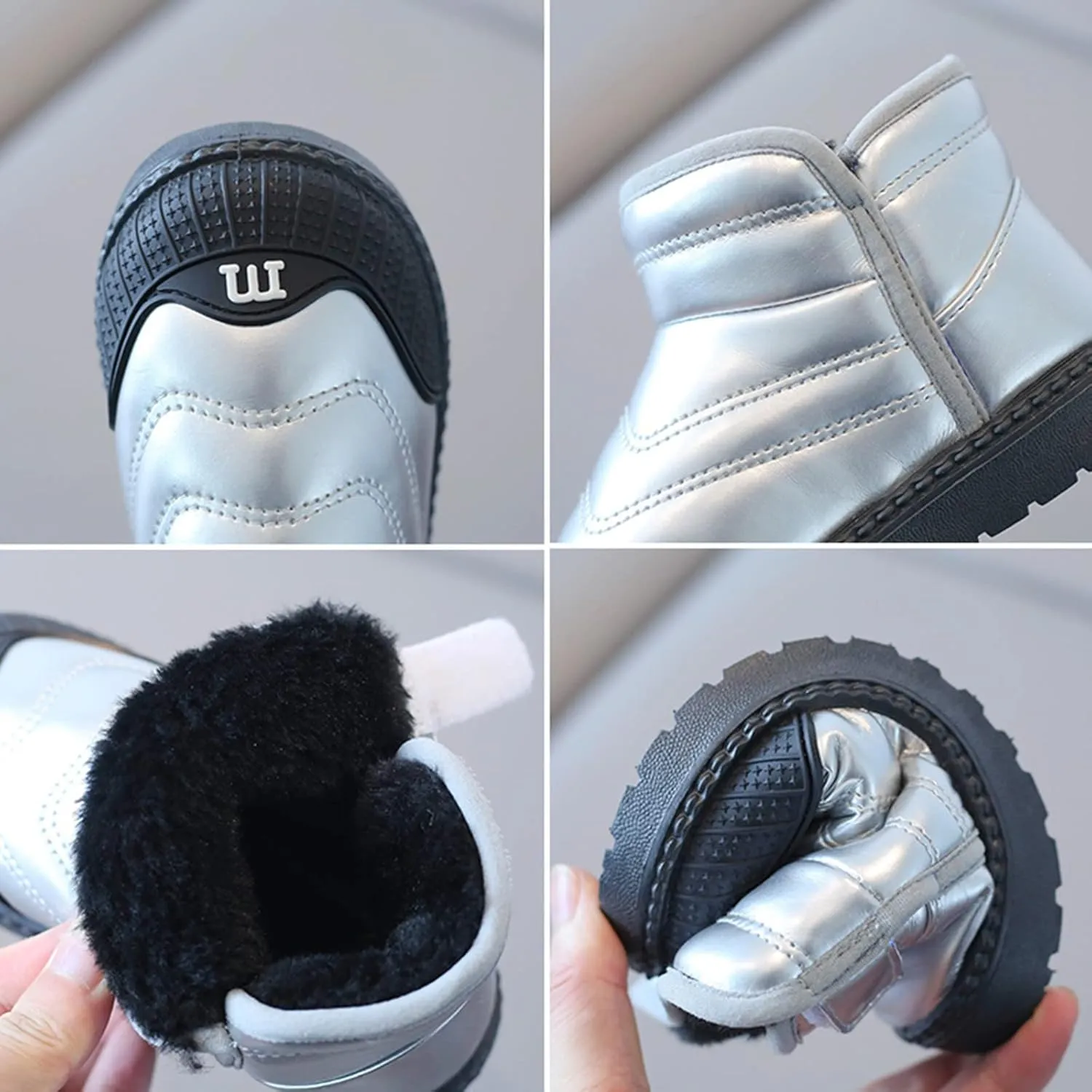 Toddler PU Leather Non-slip Resistan Ankle boots Kids Snow Boots Girl's Warm Winter Wterproof Outdoor Boot