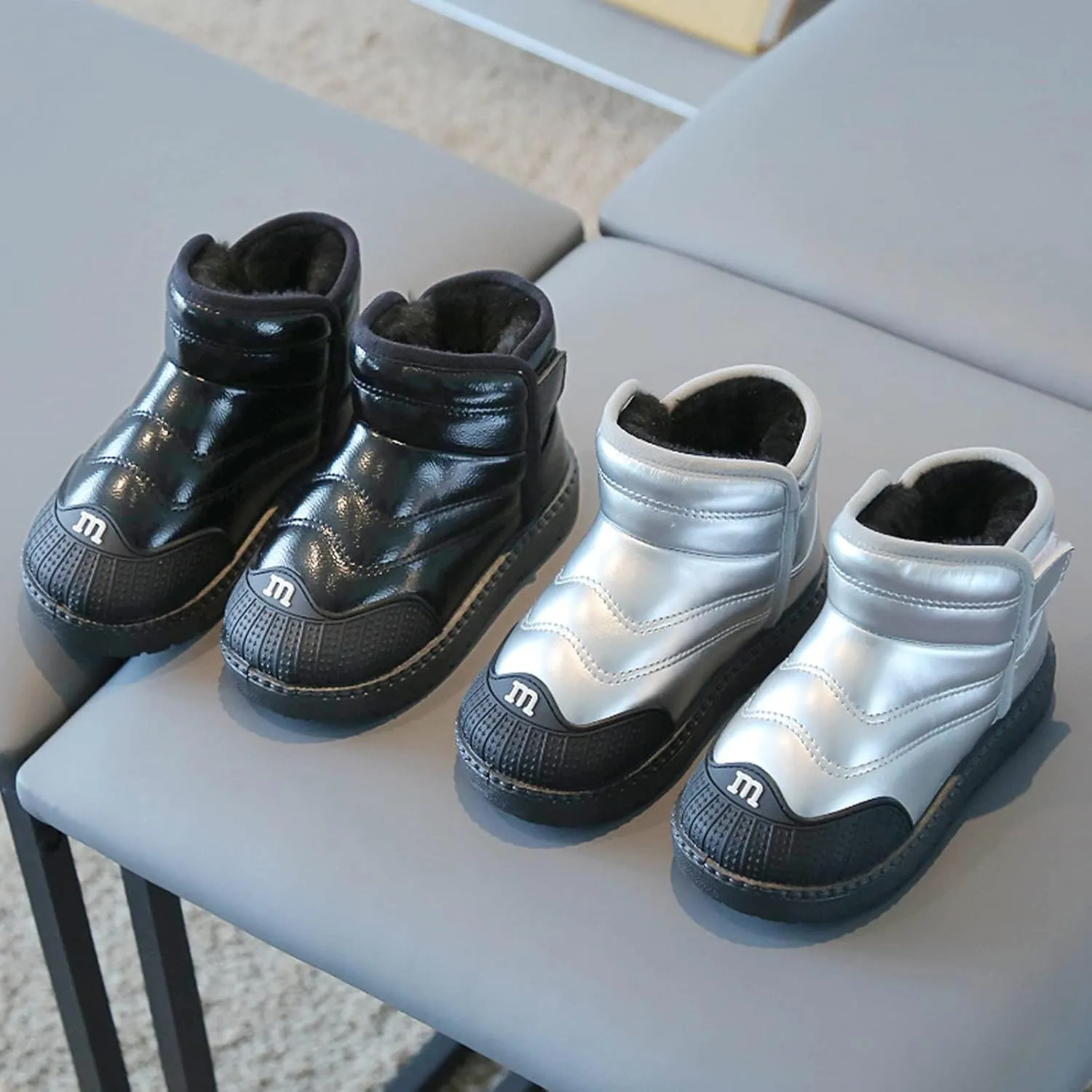 Toddler PU Leather Non-slip Resistan Ankle boots Kids Snow Boots Girl's Warm Winter Wterproof Outdoor Boot