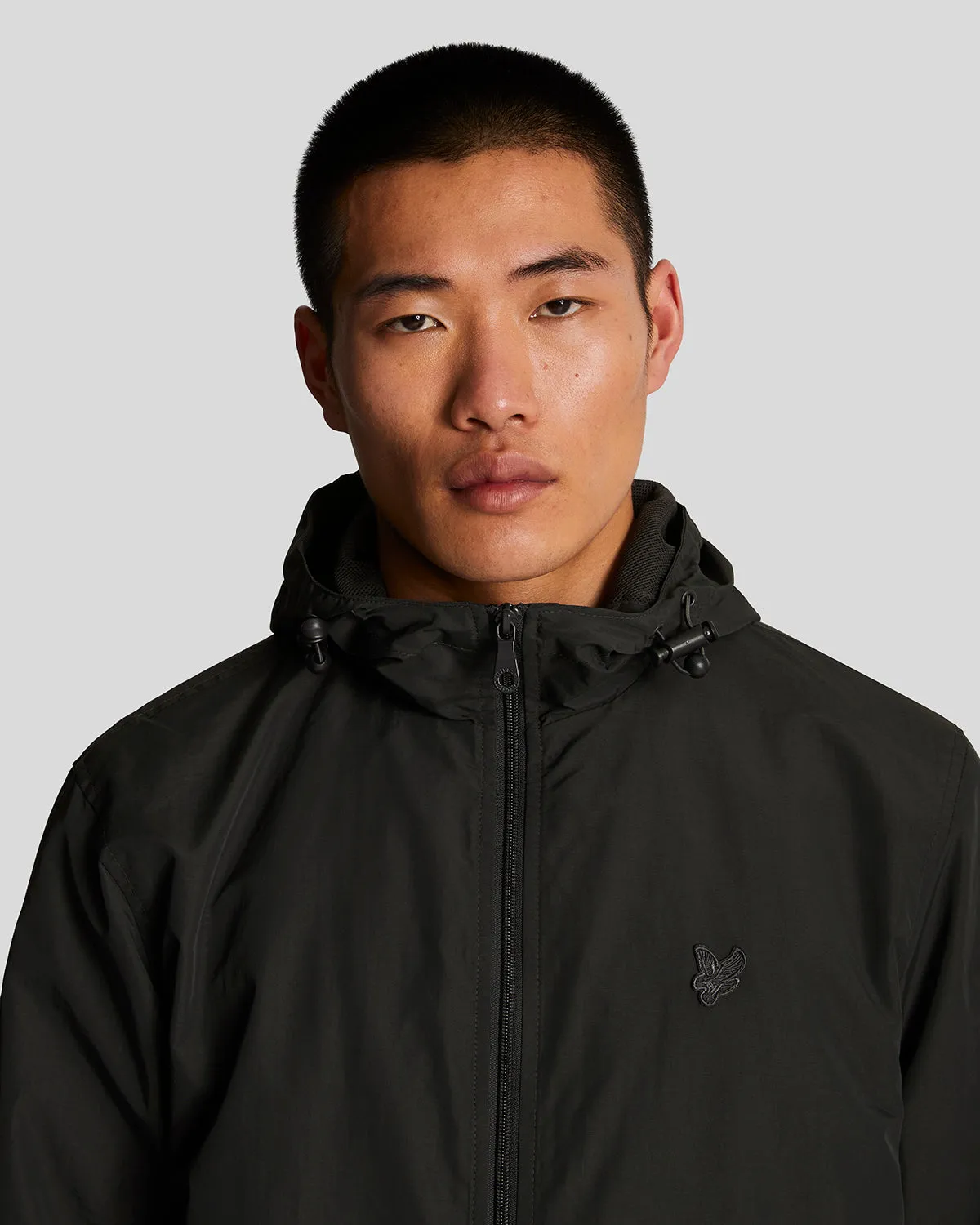 Tonal Eagle Zip Through Hooded Jacket