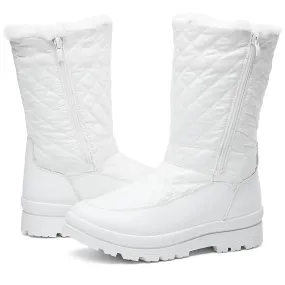 White Winter Textured Fur Lined Metallic Snow Boots