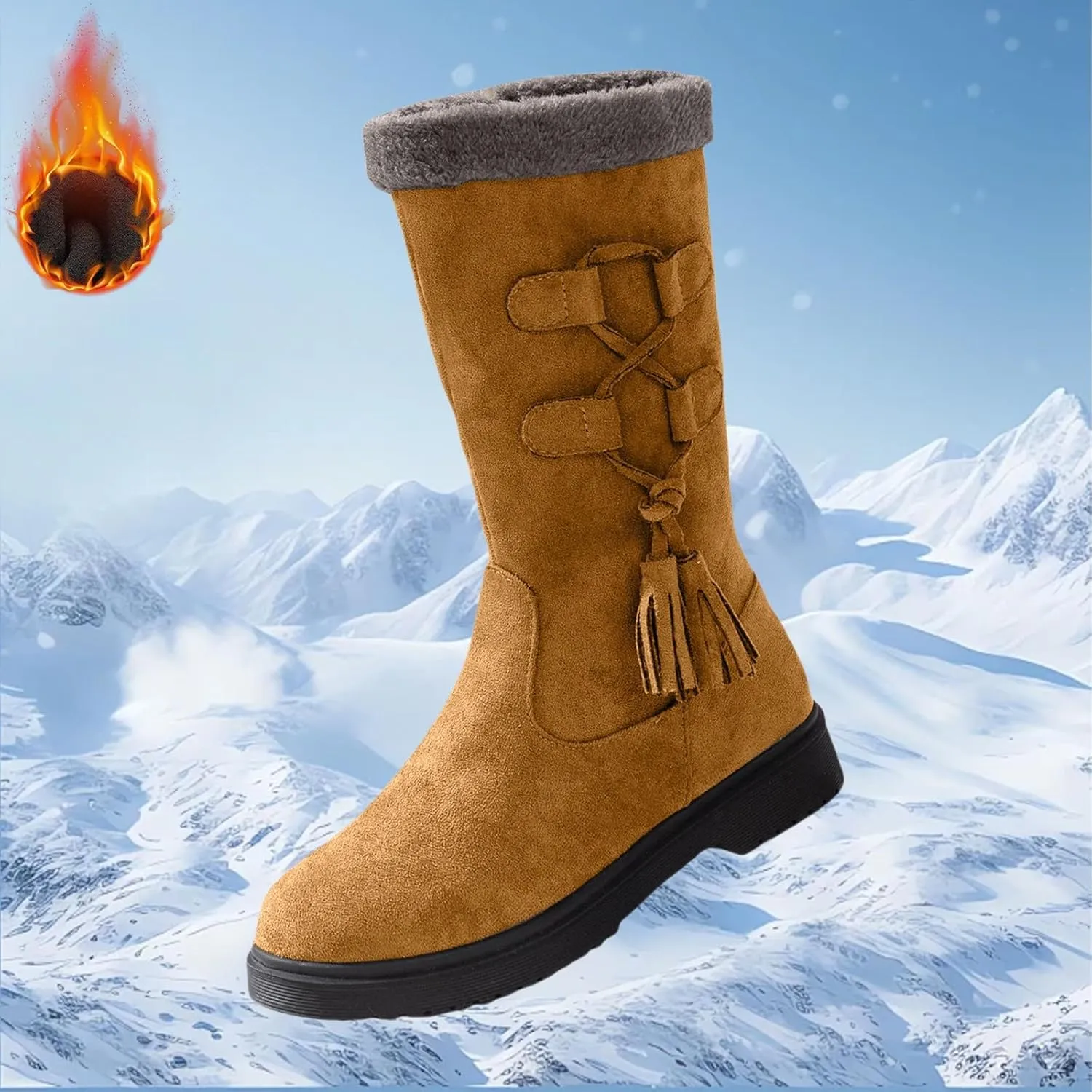 Winter Boots for Women Waterproof Fuzzy Snow Boots Fashion Casual Plush Thermal Non Slip Wedge Mid Calf Boots