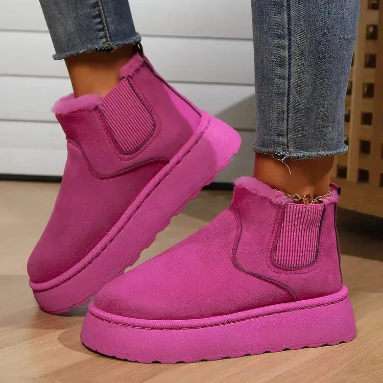 Winter Snow Boots Fashion Flat Thick-soled Cotton Shoes Round Toe Warm Plush Ankle Boot For Women