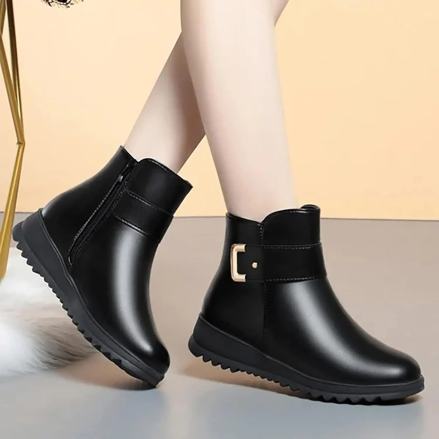 Women Boots Winter Black Short Slip On Boots Ladies Womens Warm Fur Lined Winter Snow Boots Warm Plush Lined Boot Womens Running Shoes Men Winter Booties