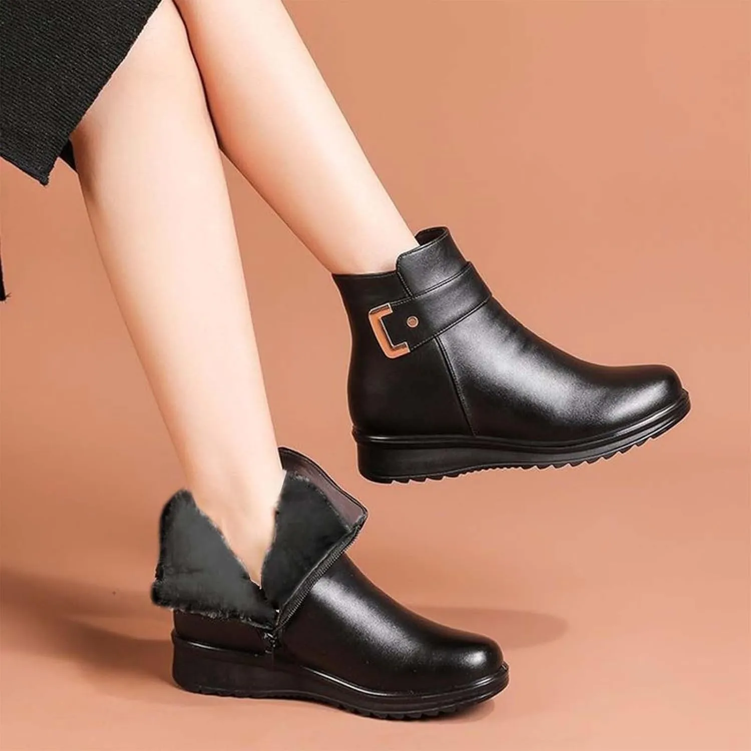 Women Boots Winter Black Short Slip On Boots Ladies Womens Warm Fur Lined Winter Snow Boots Warm Plush Lined Boot Womens Running Shoes Men Winter Booties