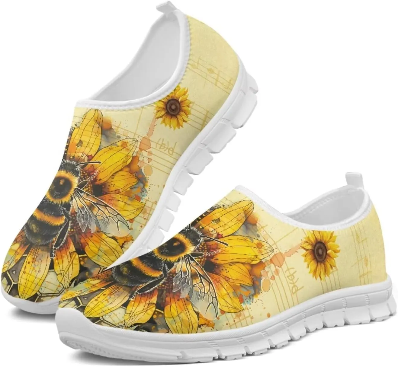 Women's Hummingbird Flower Wide Flats Loafer Leisure Shoes Slip On Lowtop Work Walking Sneaker