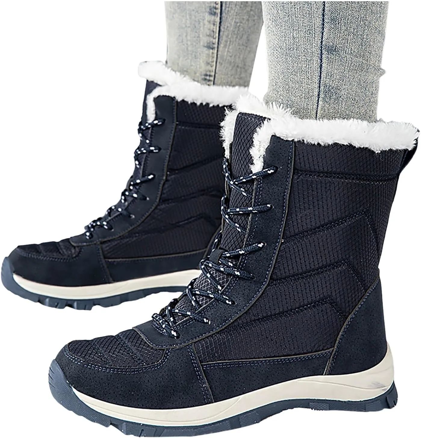 Women's Outdoor Snow Boots Plush Insulated Winter Boots Lace Up Walking Boots Thick Bottom Non Slip Boots