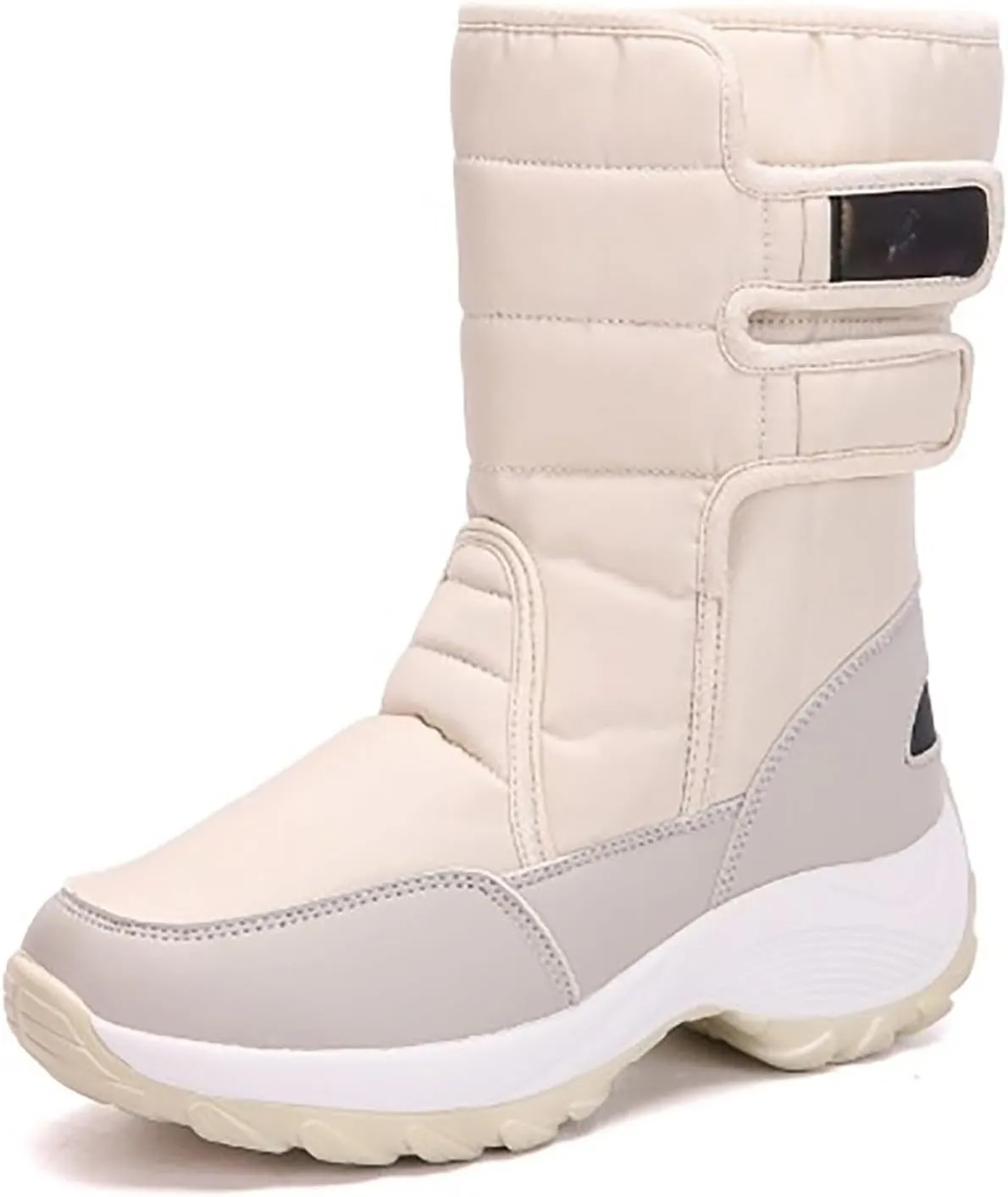 Womens Plush Lined Warm Waterproof Mid Calf Booties Non-Slip Slip On Outdoor Winter Shoes Warm Snow Boots