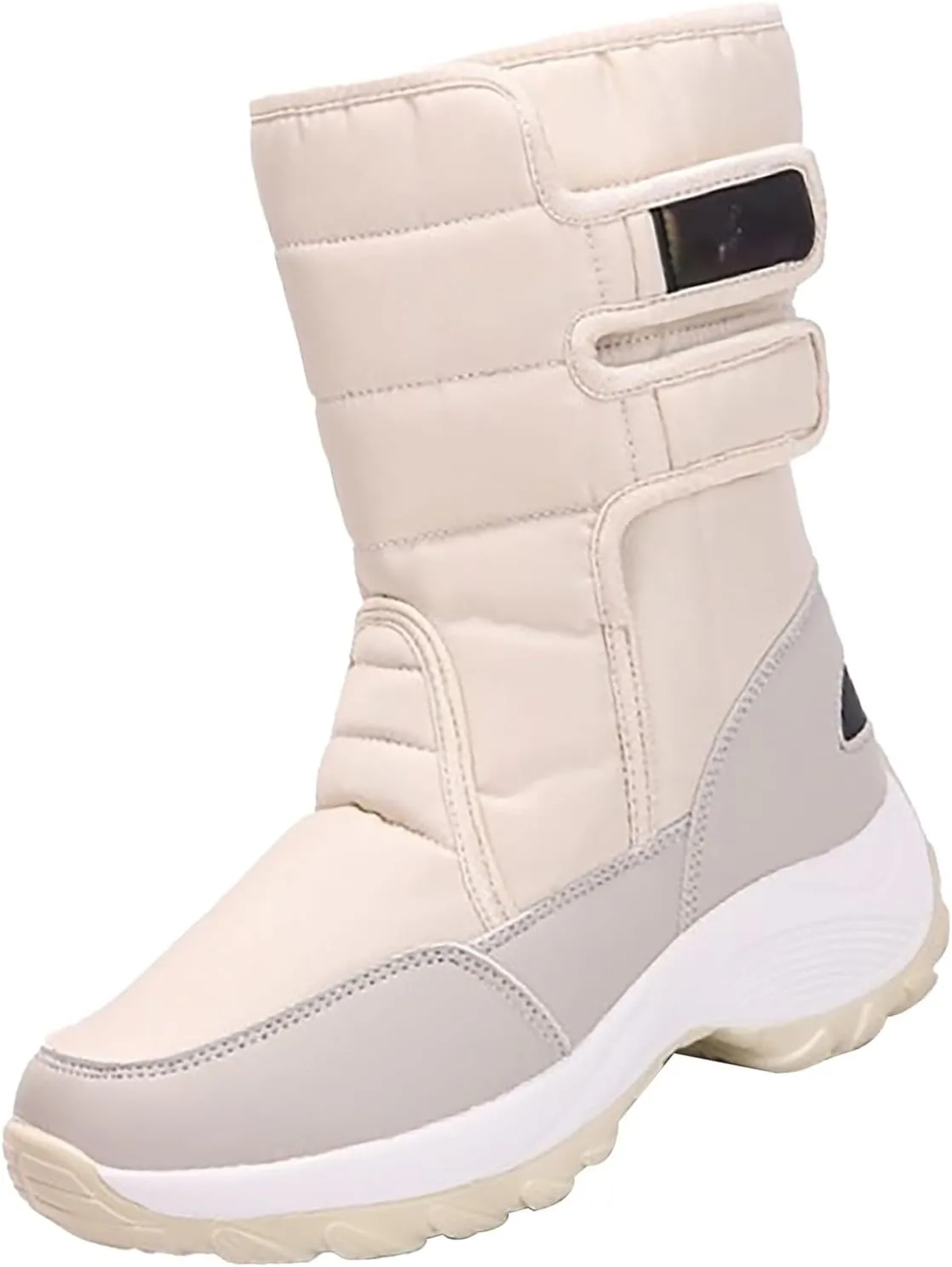 Womens Plush Lined Warm Waterproof Mid Calf Booties Non-Slip Slip On Outdoor Winter Shoes Warm Snow Boots